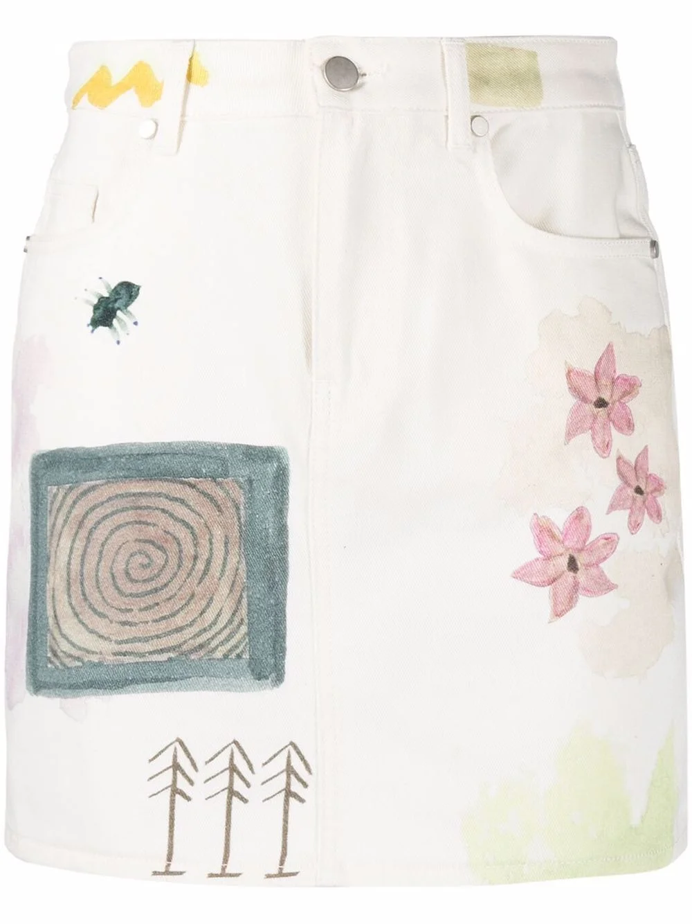 floral-print denim mini skirt - 1