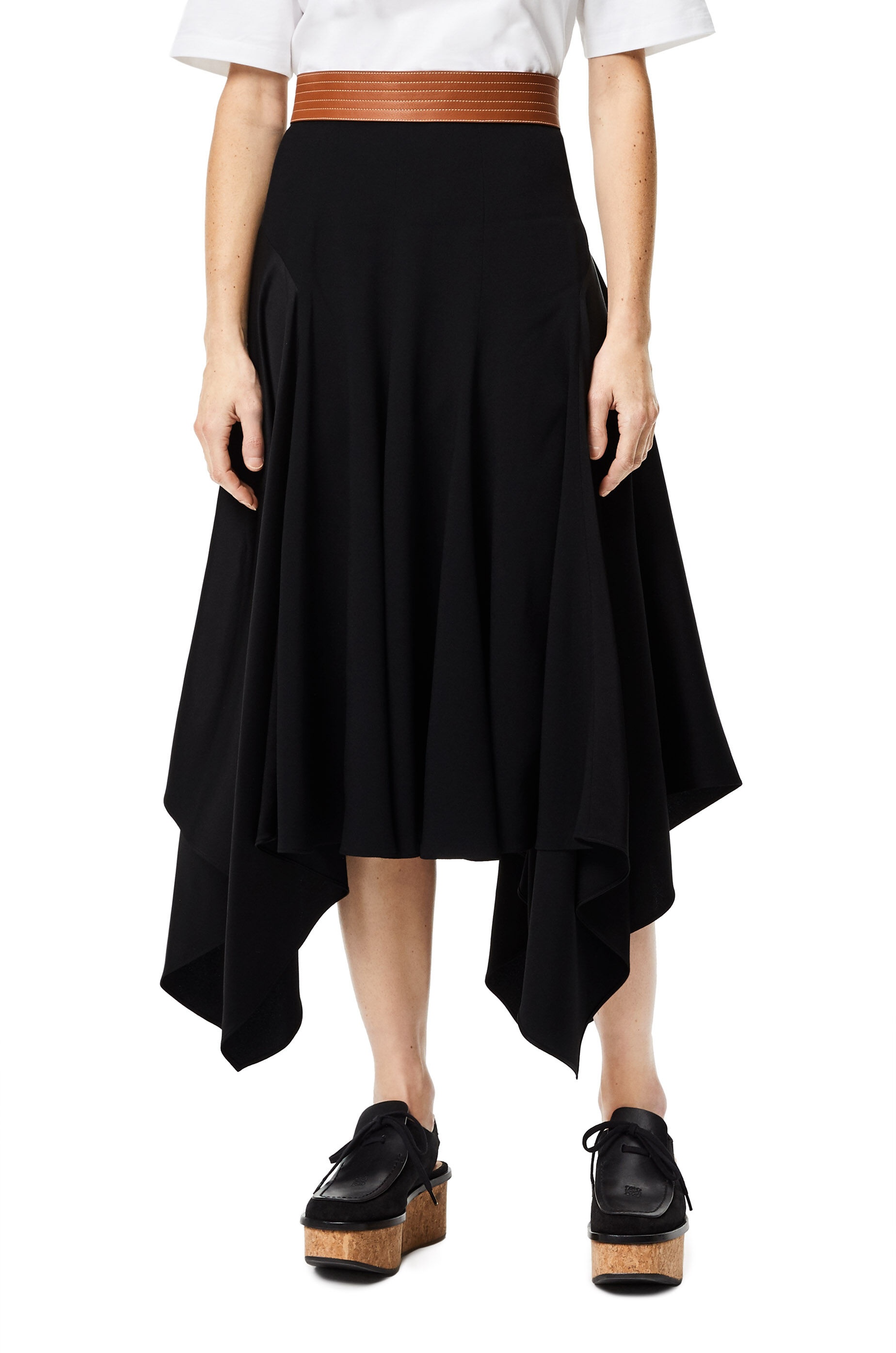 Leather waistband midi skirt in acetate and viscose - 3