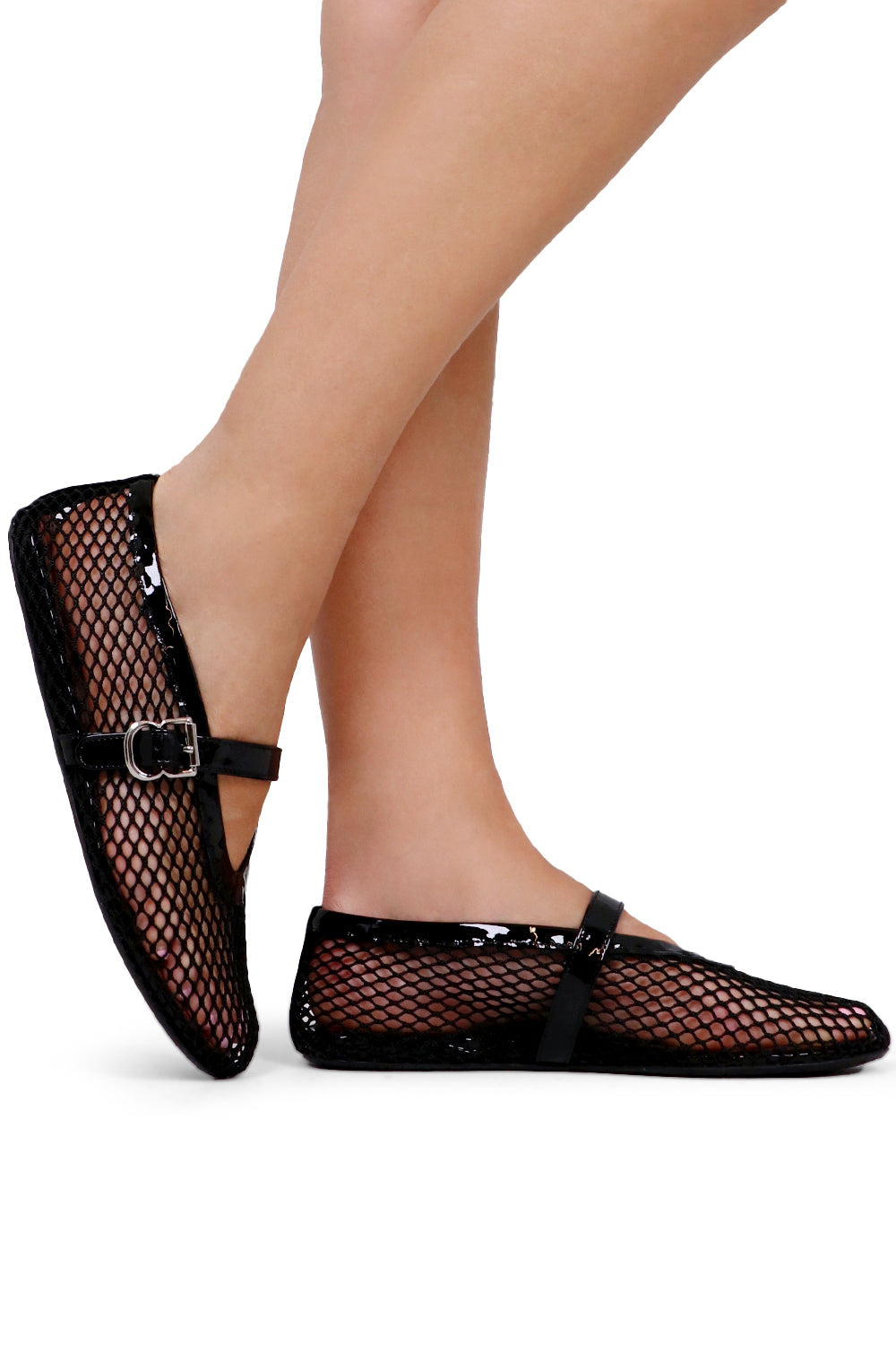 FISHNET BALLERINA STRAP FLAT | BLACK - 6