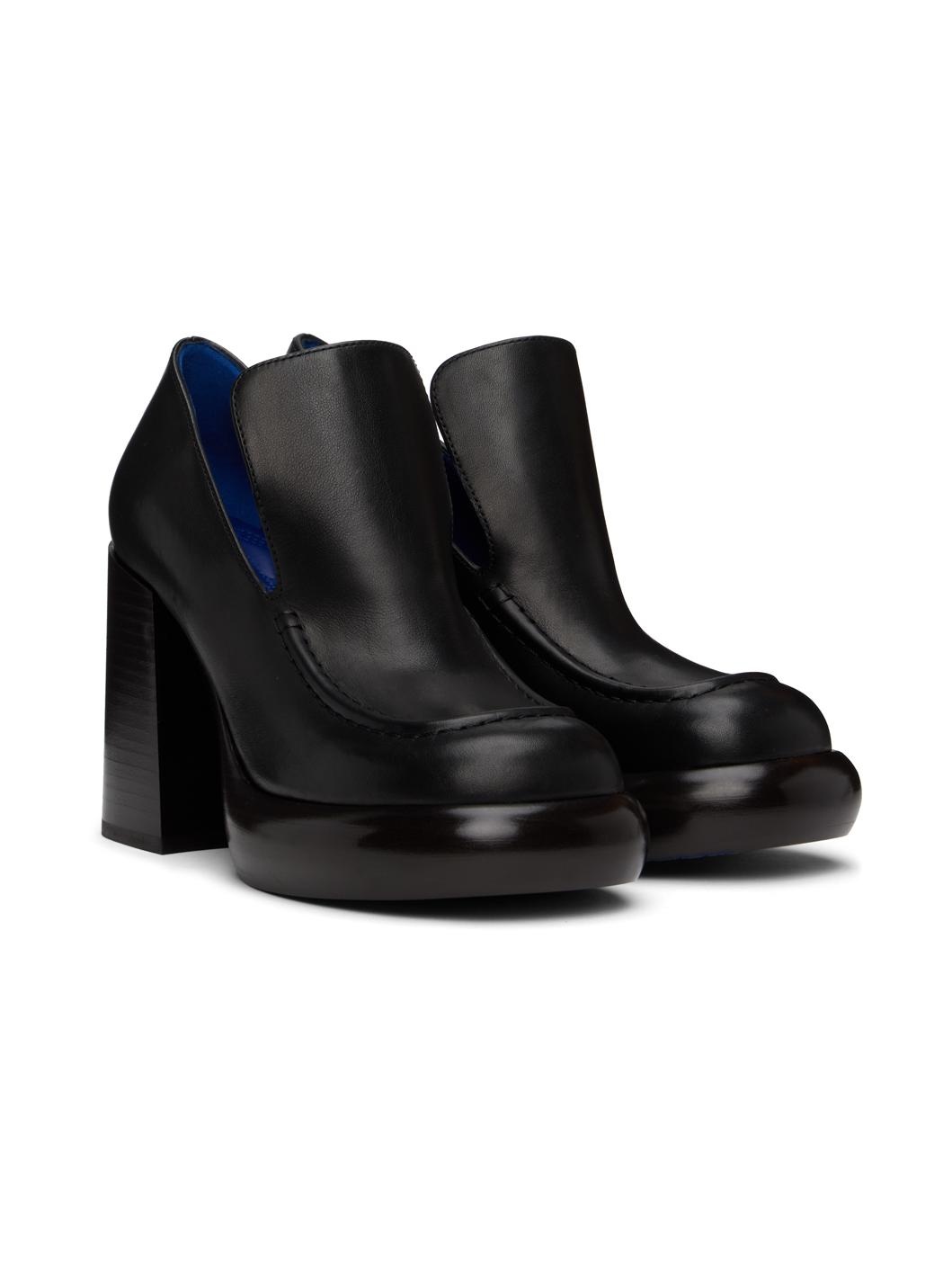 Black Leather Wedge Heels - 4