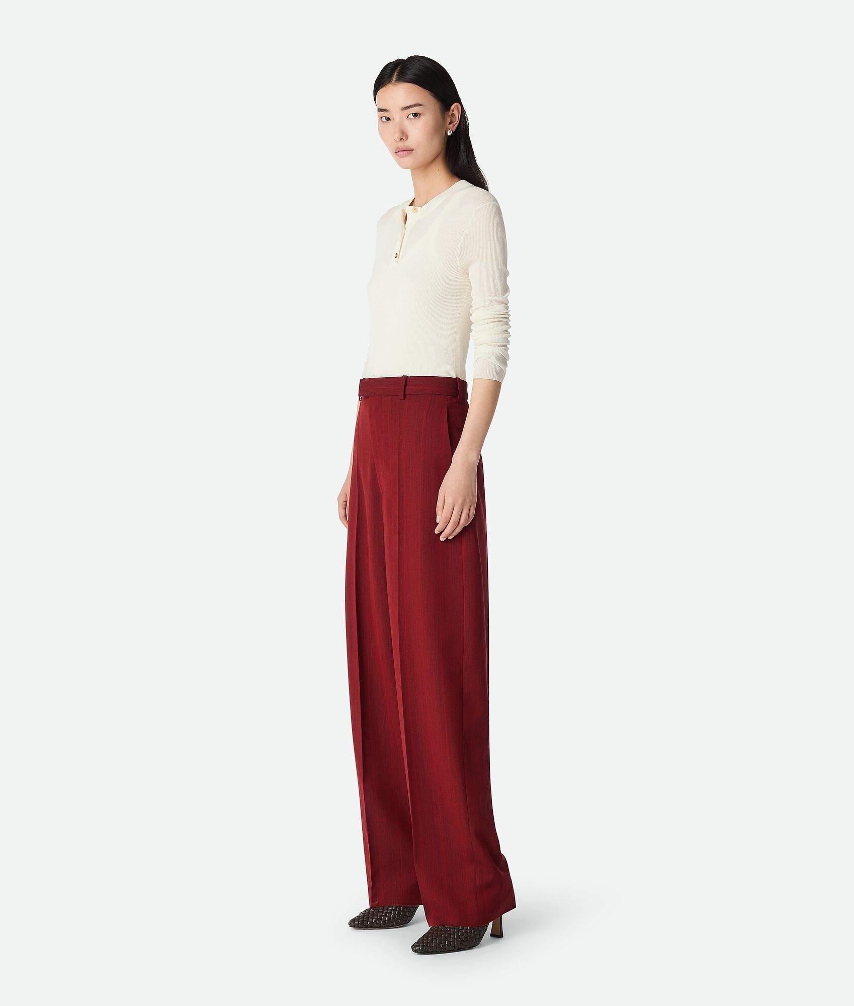 Wool Subtle Stripe Wide Trousers - 2
