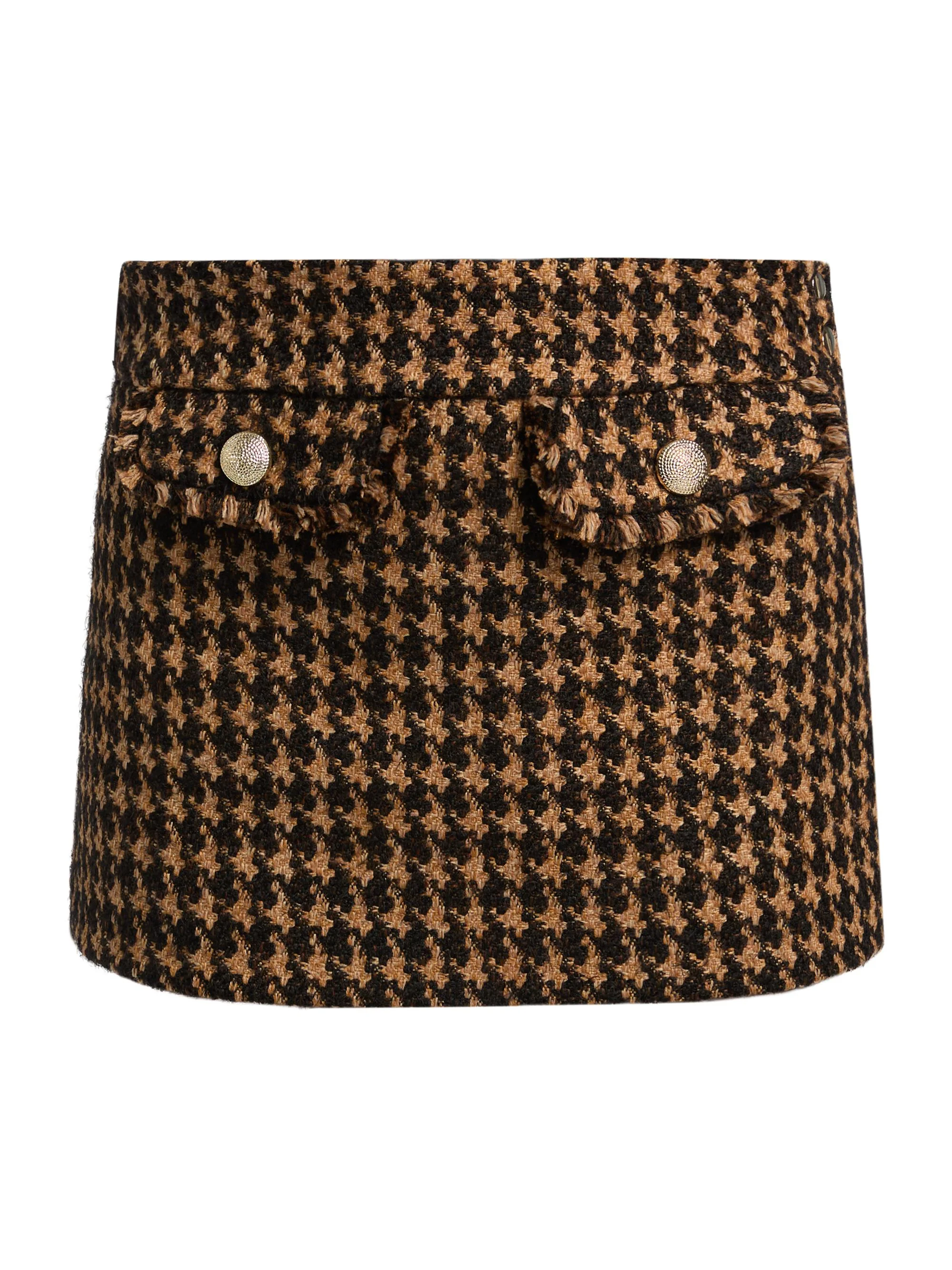 Women's Ultan Houndstooth Tweed Miniskirt - Chocolate Camel - 1