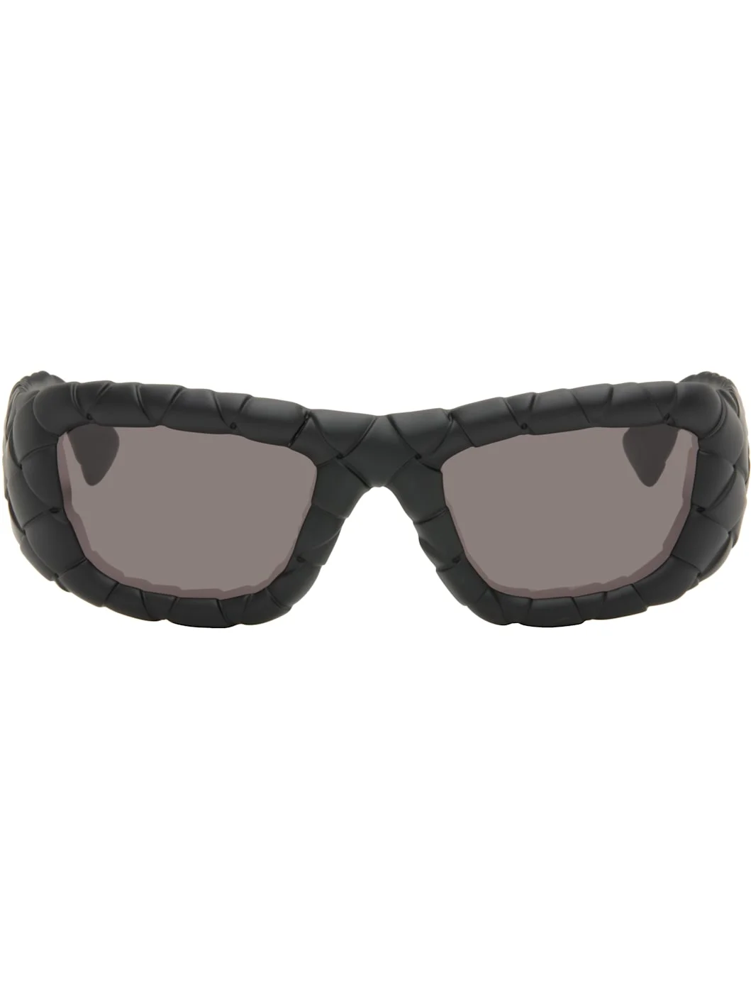 Black Intrecciato Rectangular Sunglasses - 1