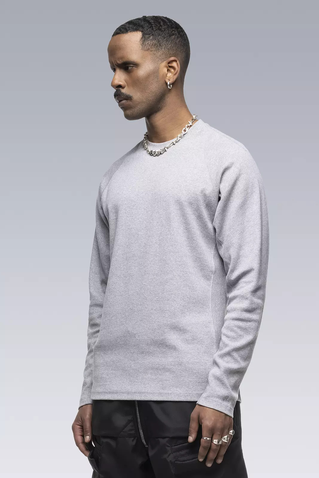 S27-PR Cotton Rib Longsleeve Shirt Gray Melange - 7