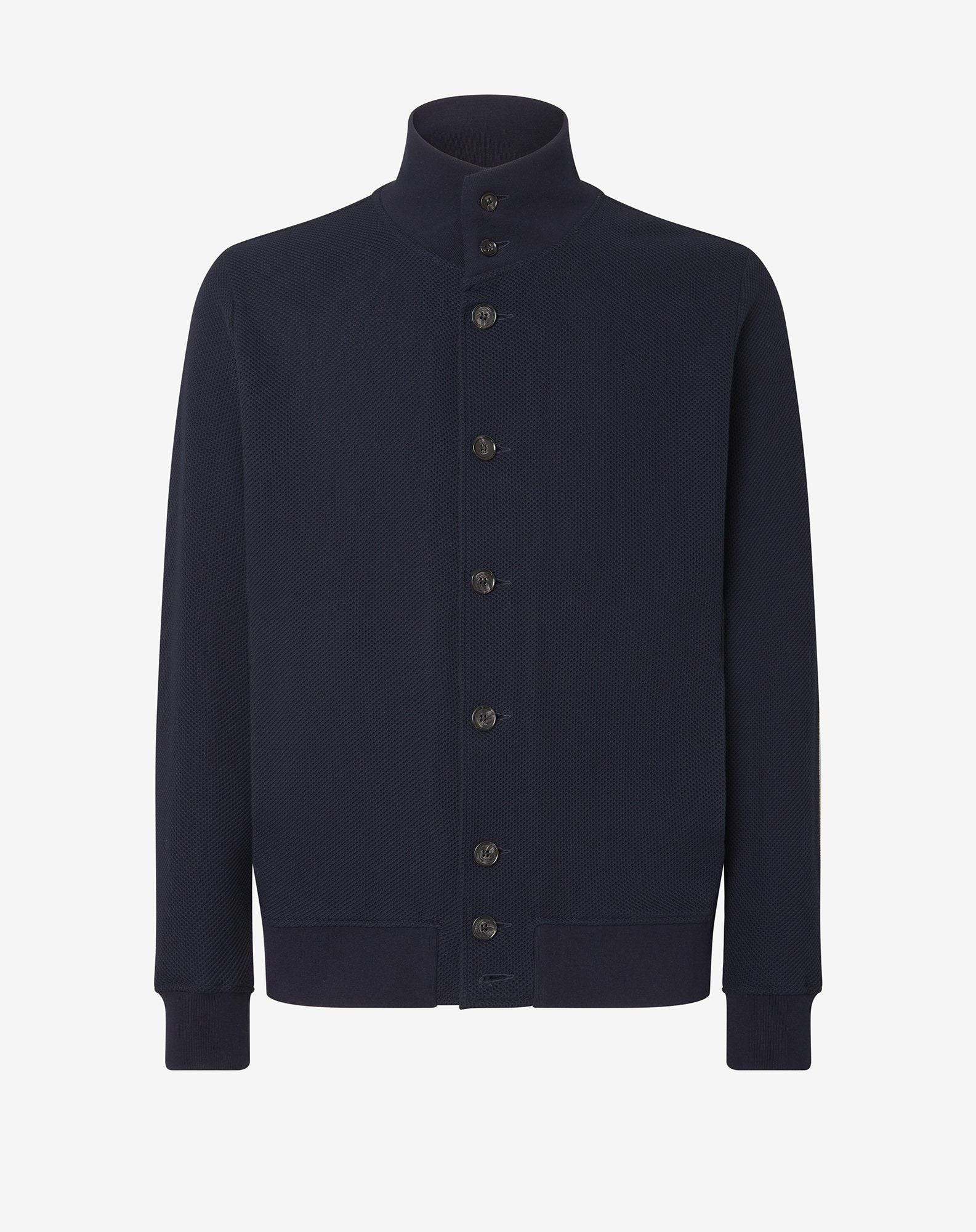 Navy blue cotton jacket with honeycomb pattern - 1