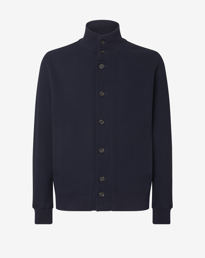 Navy blue cotton jacket with honeycomb pattern 1