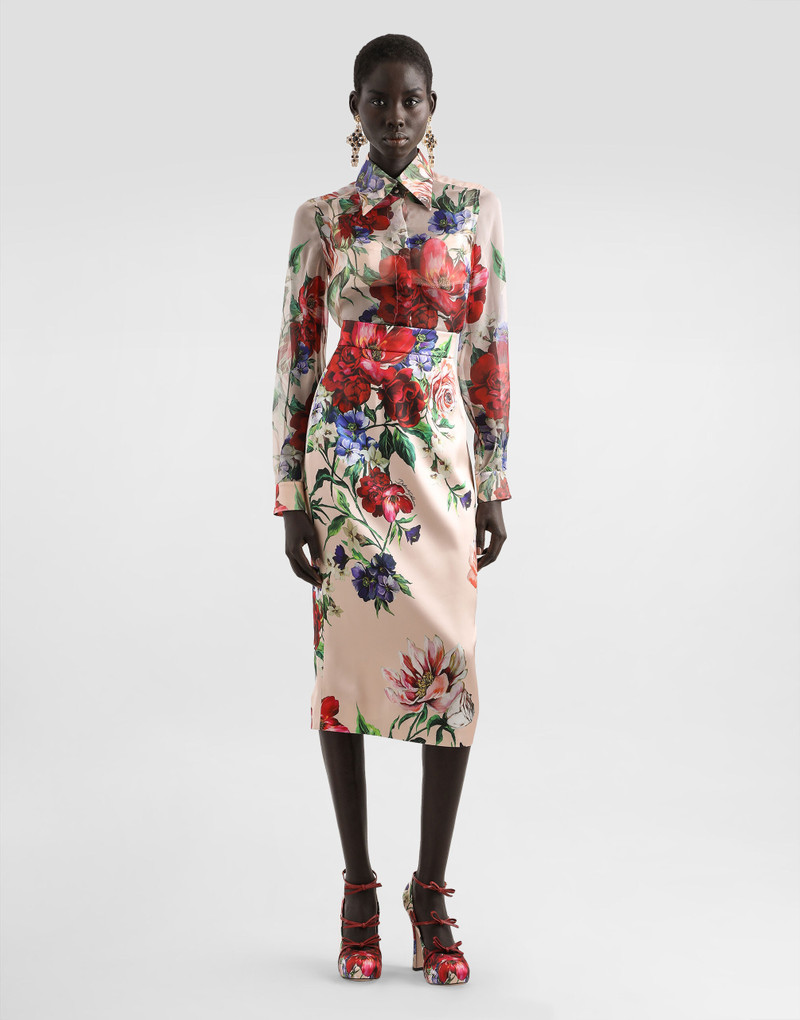 Dolce & Gabbana Long-sleeved floral-print chiffon shirt outlook