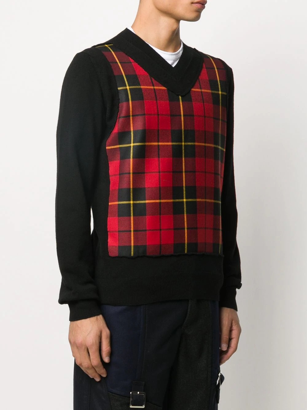 tartan panel wool jumper - 3