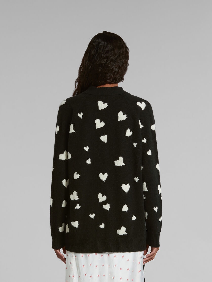 BLACK WOOL LONG CARDIGAN WITH BUNCH OF HEARTS MOTIF - 3