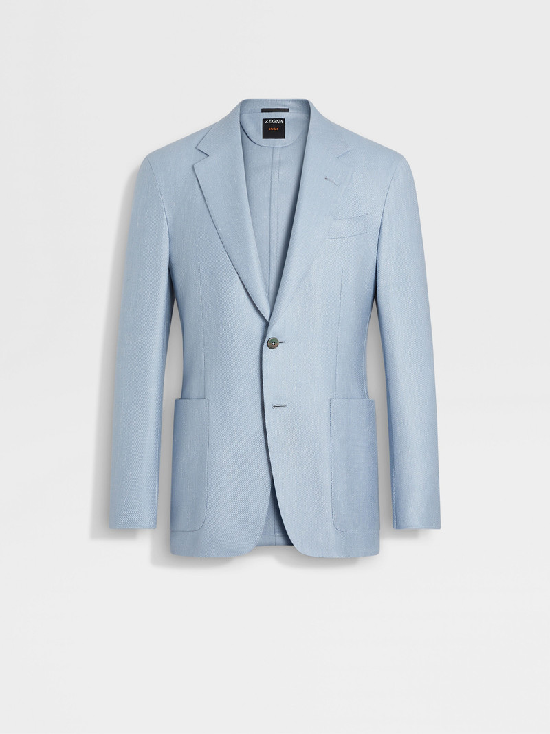 LIGHT BLUE SILK CASHMERE AND LINEN JACKET 1