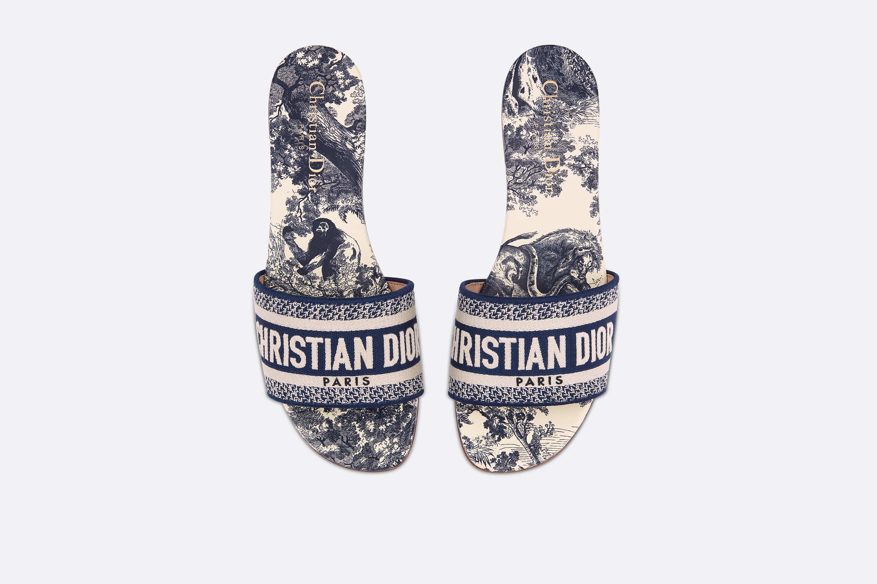 【パリモチーフ♪】Paris Dior Souvenir Dway スライド ミュール Dway Slide White and Black Embroidered Cotton with Plan de