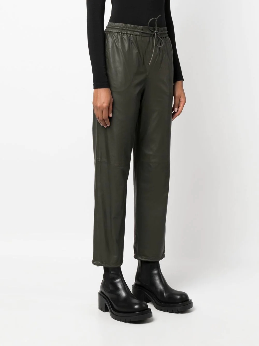drawstring-waist lambskin trousers - 3