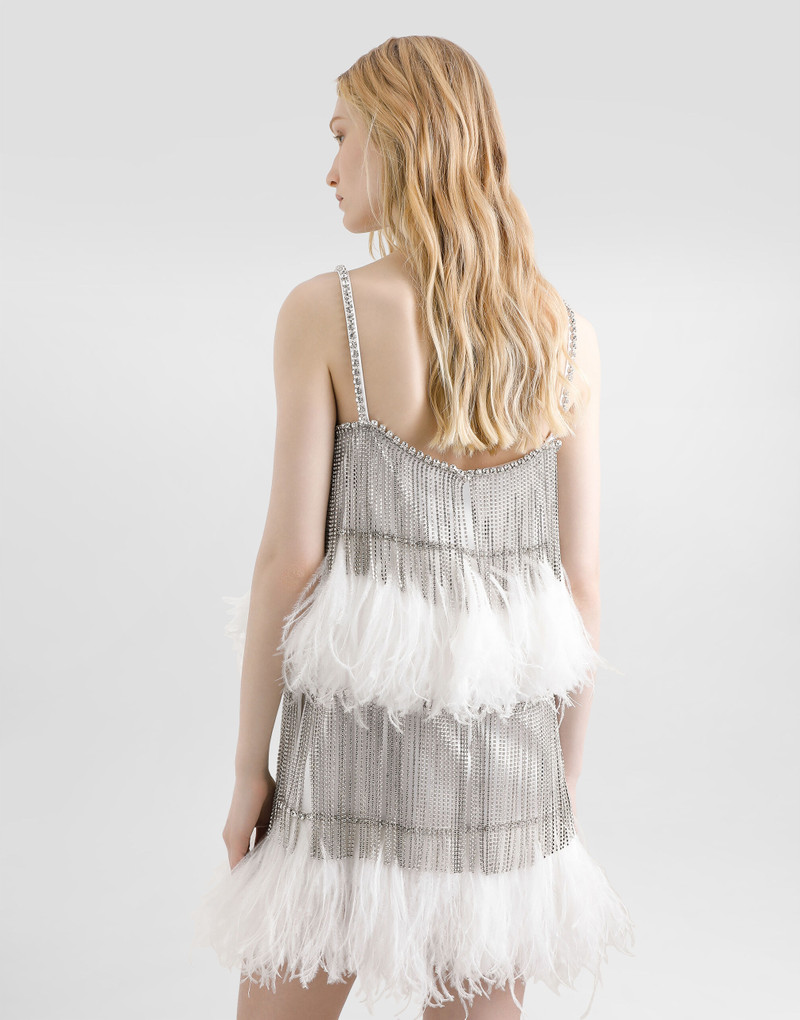 Satin dress with feathers 6