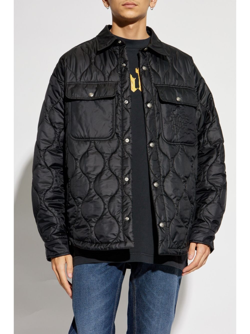 embroidered-logo quilted jacket - 3