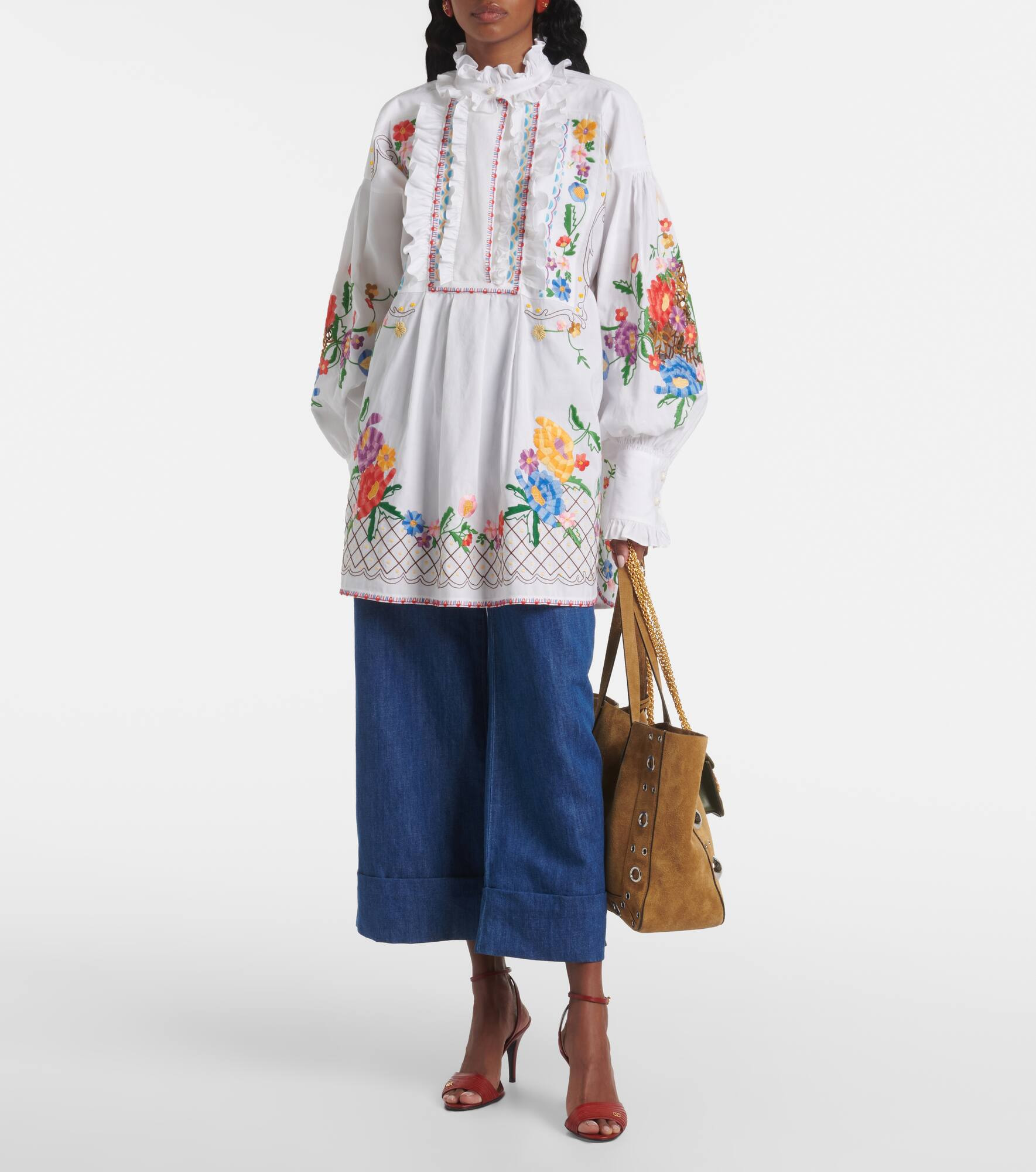 Embroidered cotton and linen blouse - 2