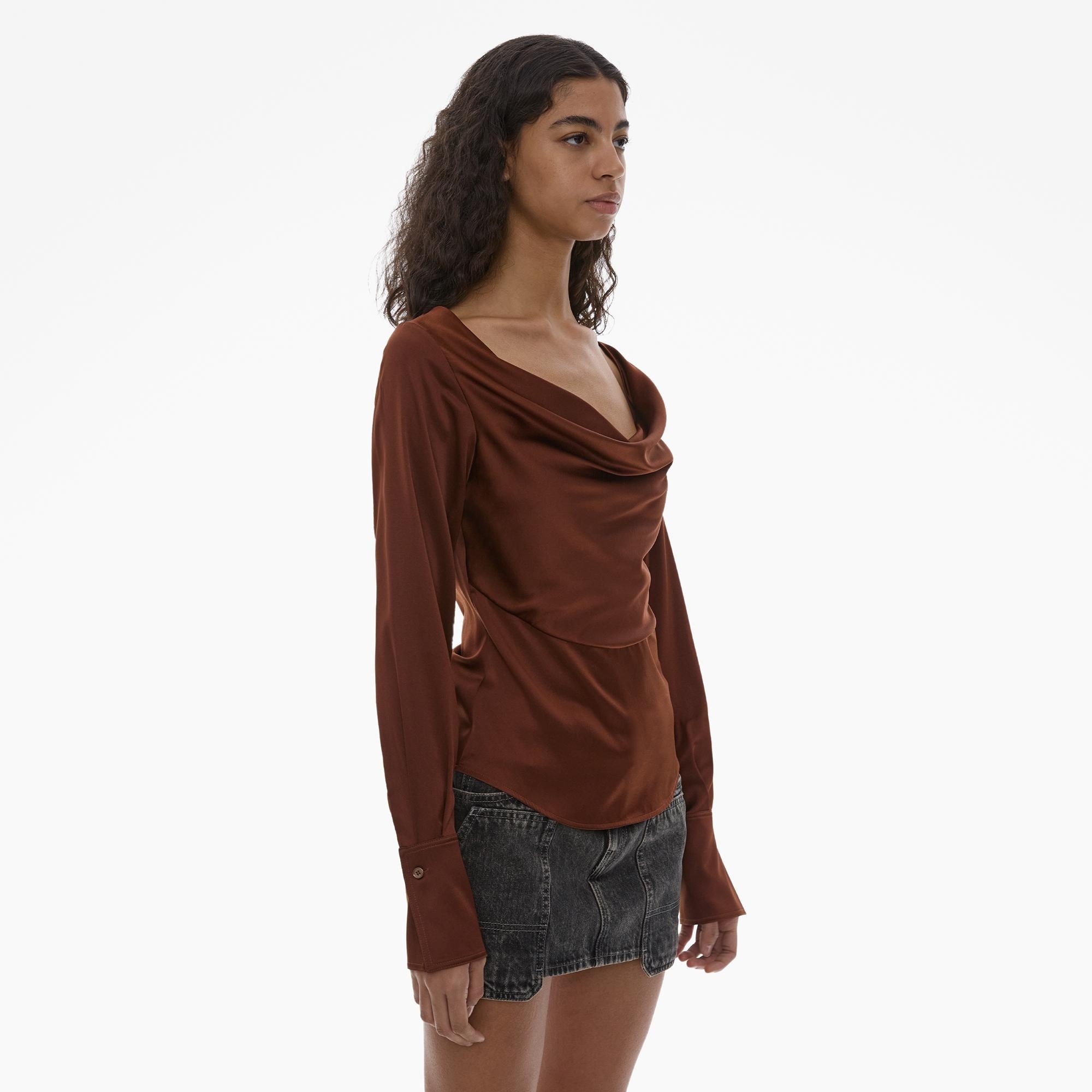 STRETCH SILK COWL NECK BLOUSE - 5