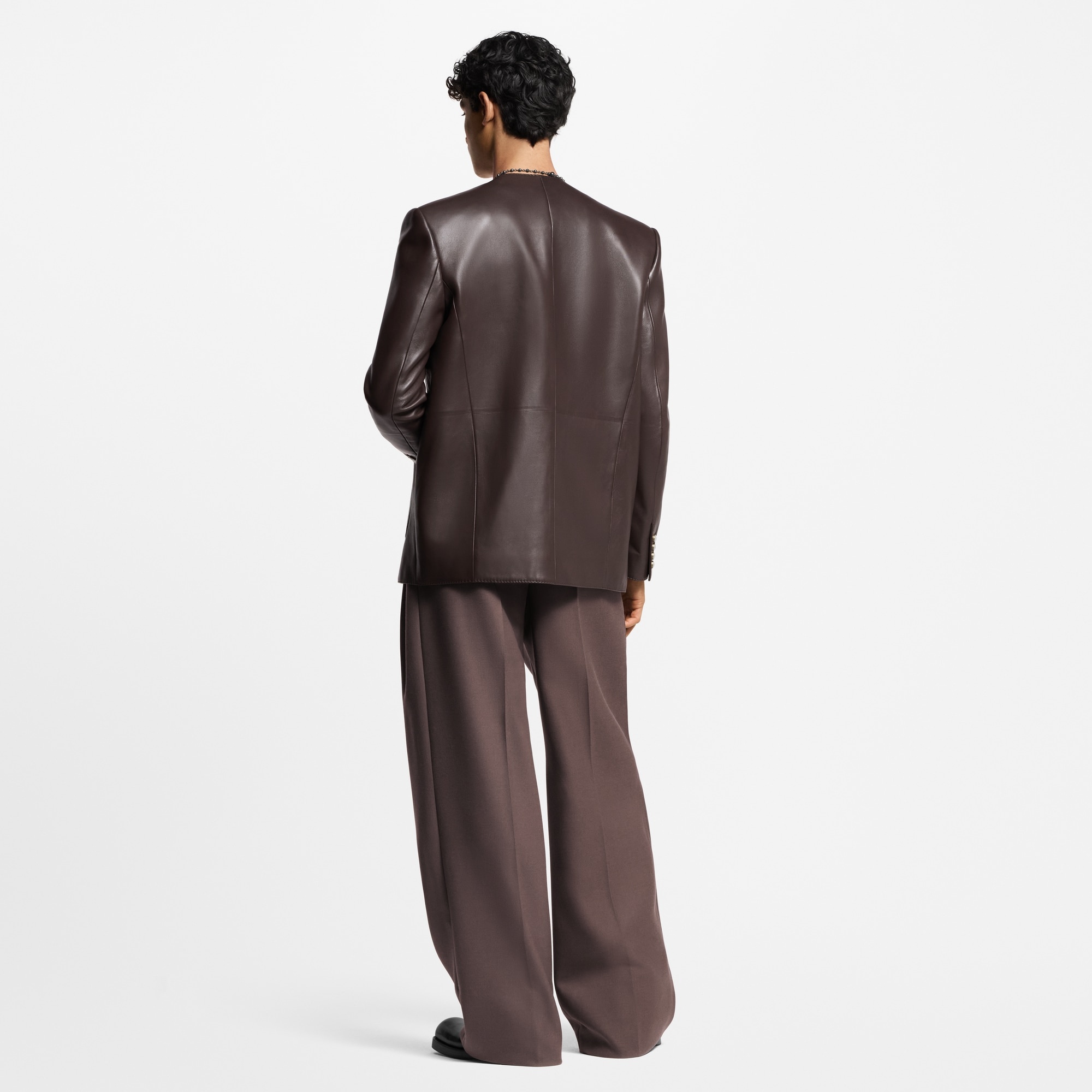 Chic Collarless Leather Blazer - 3