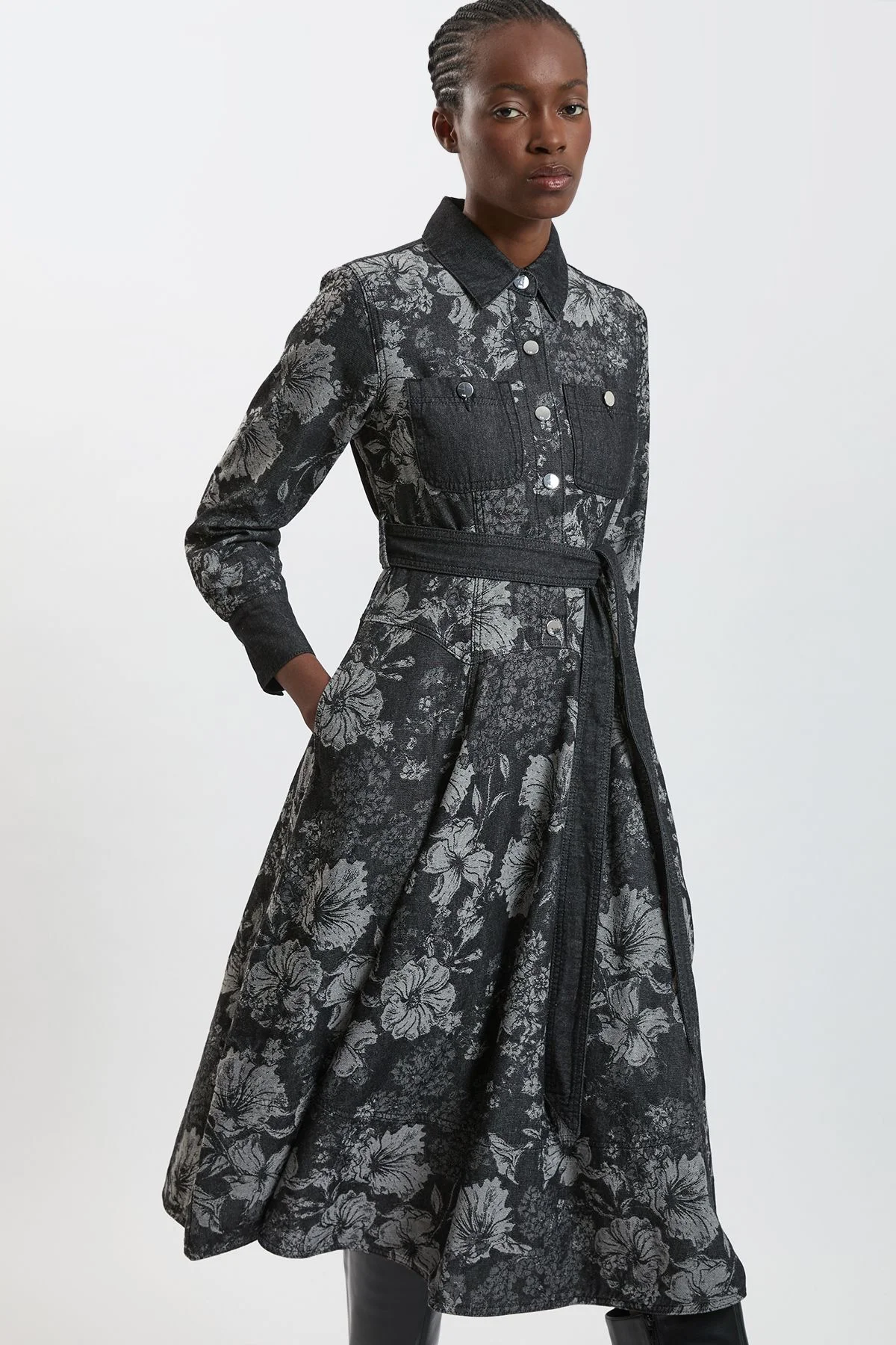 Jacquard Denim Dress - 1