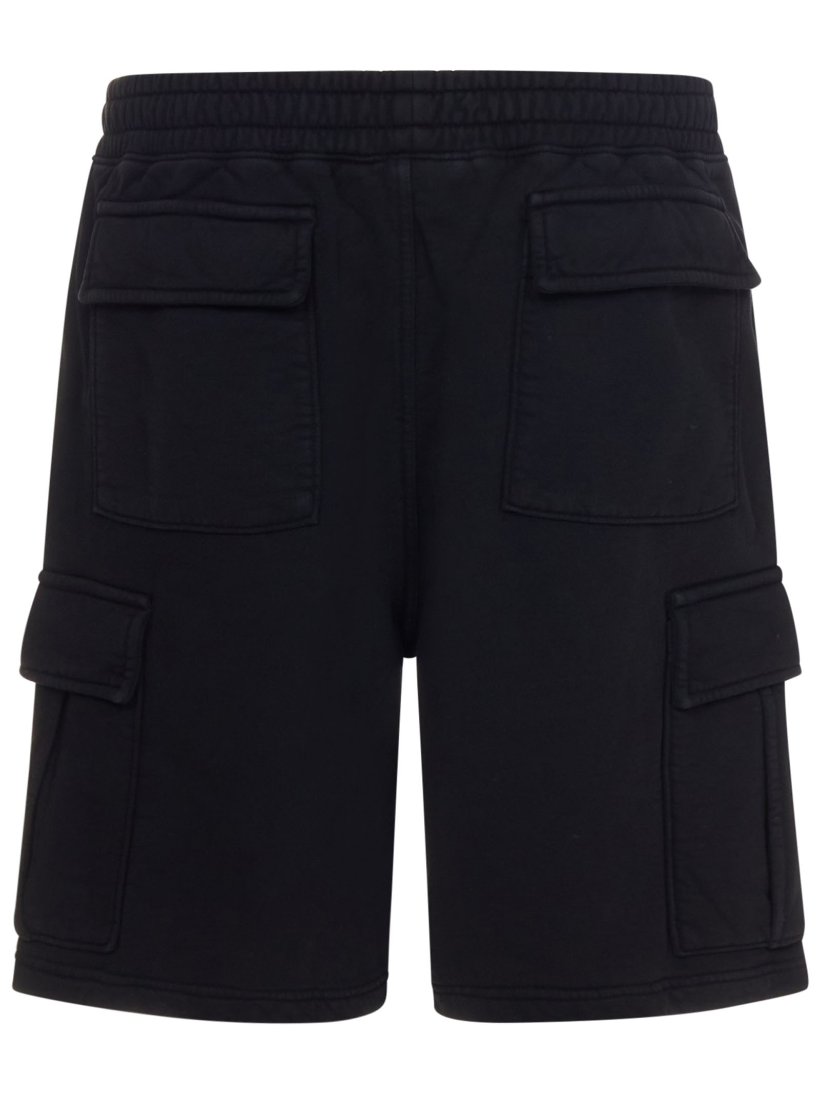 Sports cargo shorts in black cotton with contrasting logo embroidery on the left leg. - 2