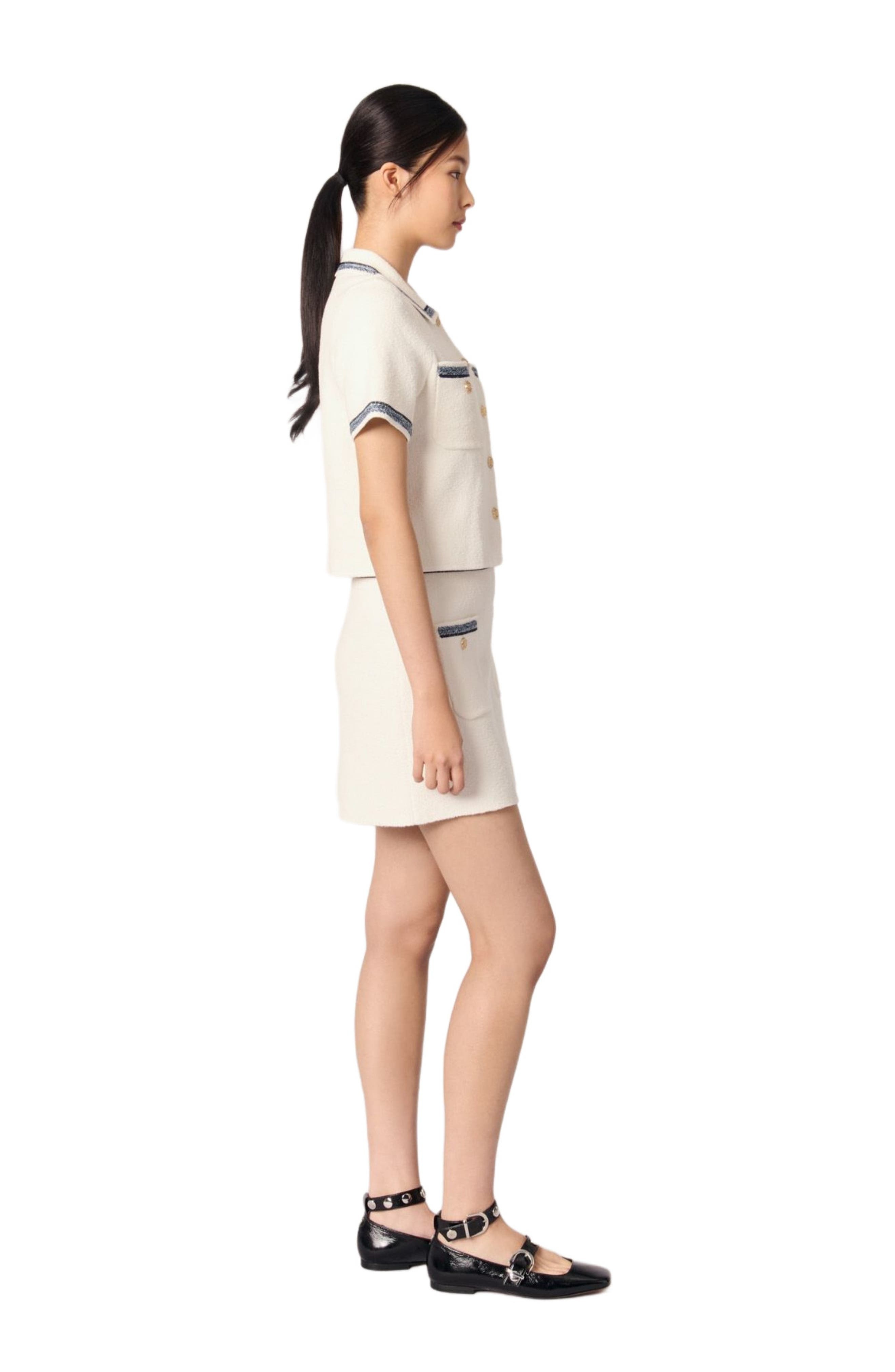 maje Cropped contrasting trim cardigan in Ecru at Nordstrom - 2