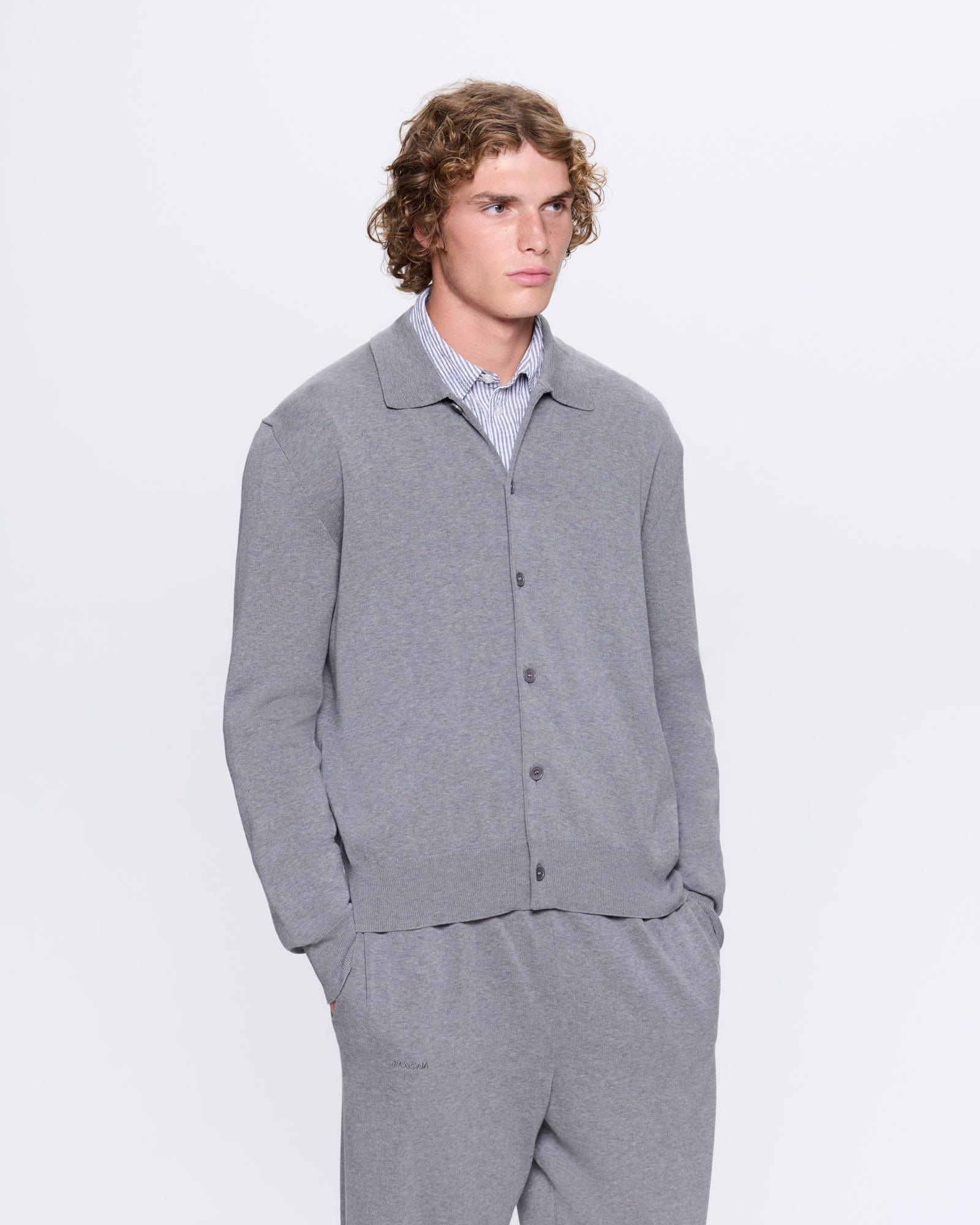 Mens DNA Knitted Collared Shirt - Grey Marl - 2