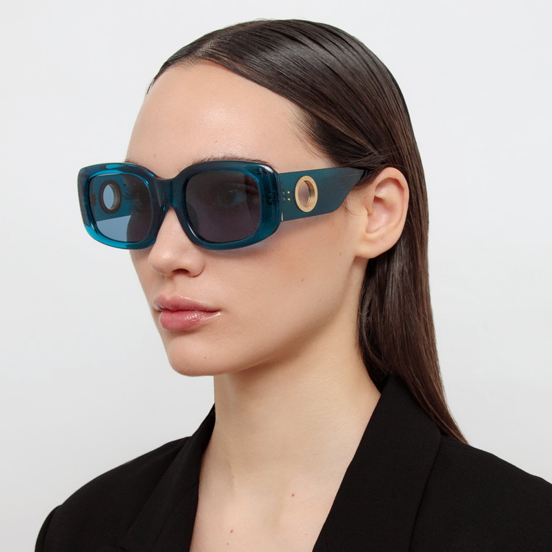 LINDA FARROW Celeste Oversize Sunglasses in Aqua outlook