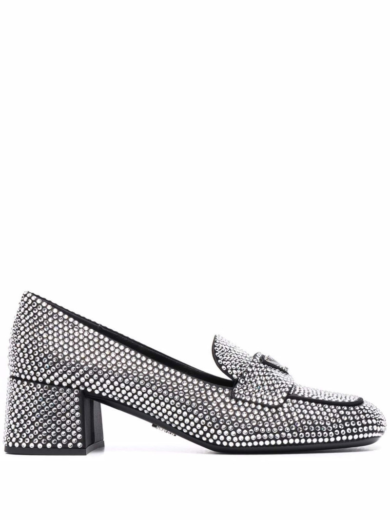crystal-embellished logo-plaque loafer pumps - 1