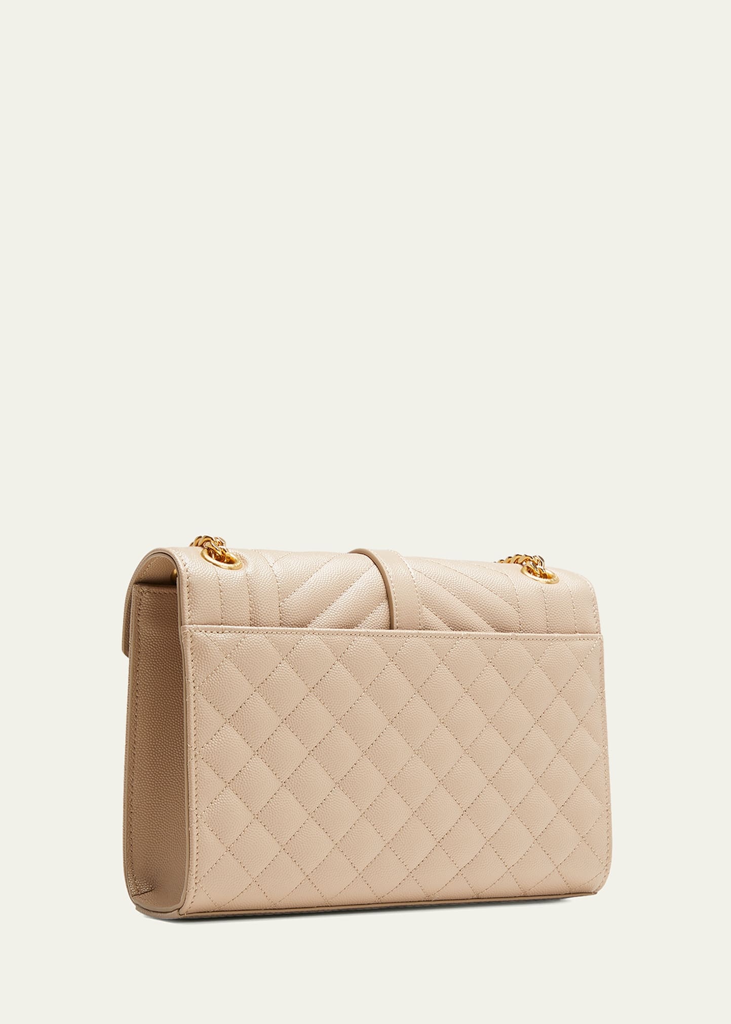 Medium Tri-Quilted Matelasse Grain de Poudre Flap Shoulder Bag, Golden Hardware - 3