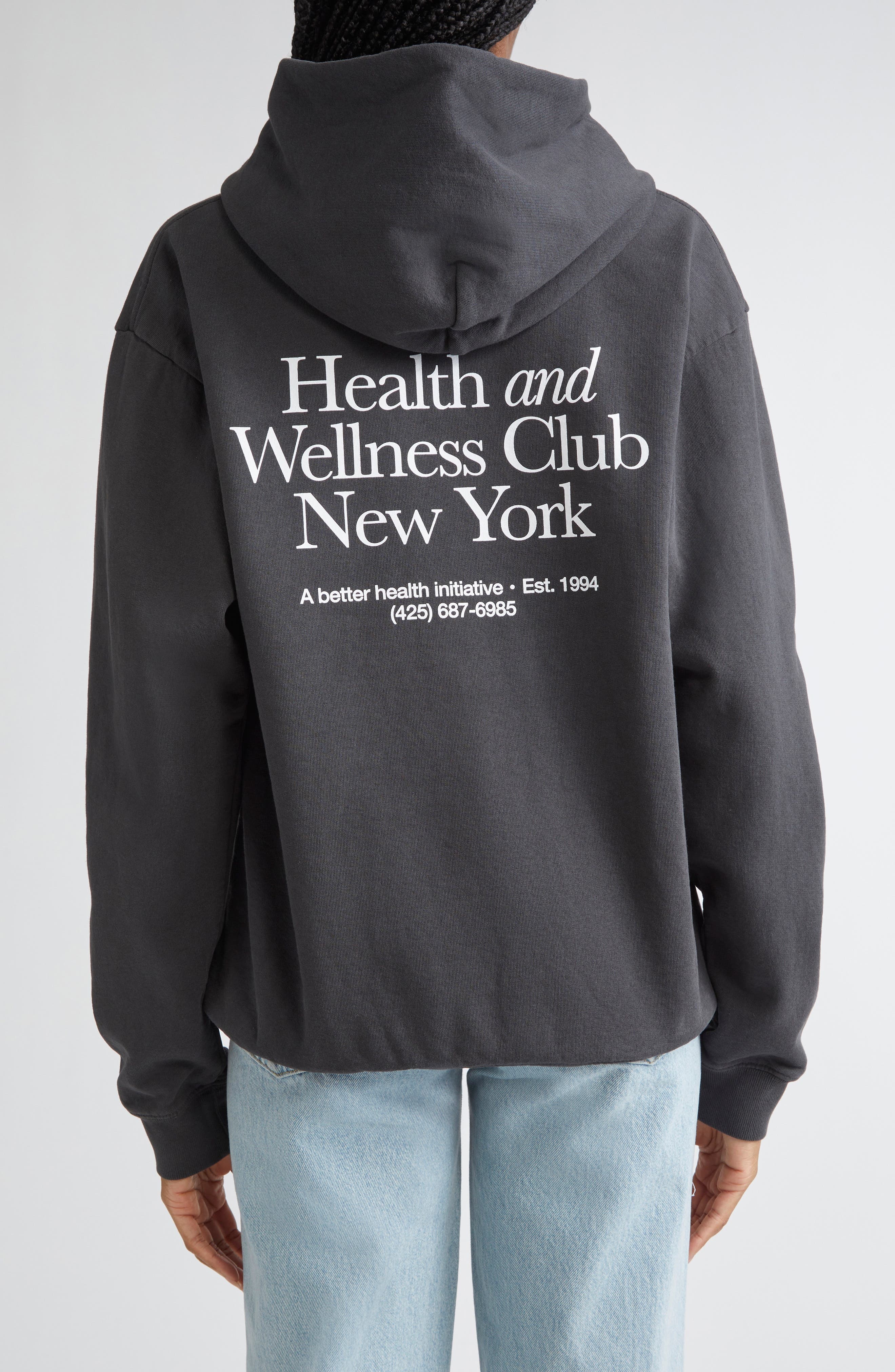 Sporty & Rich HWCNY Oversize Cotton Fleece Graphic Hoodie in Faded Black at Nordstrom - 2