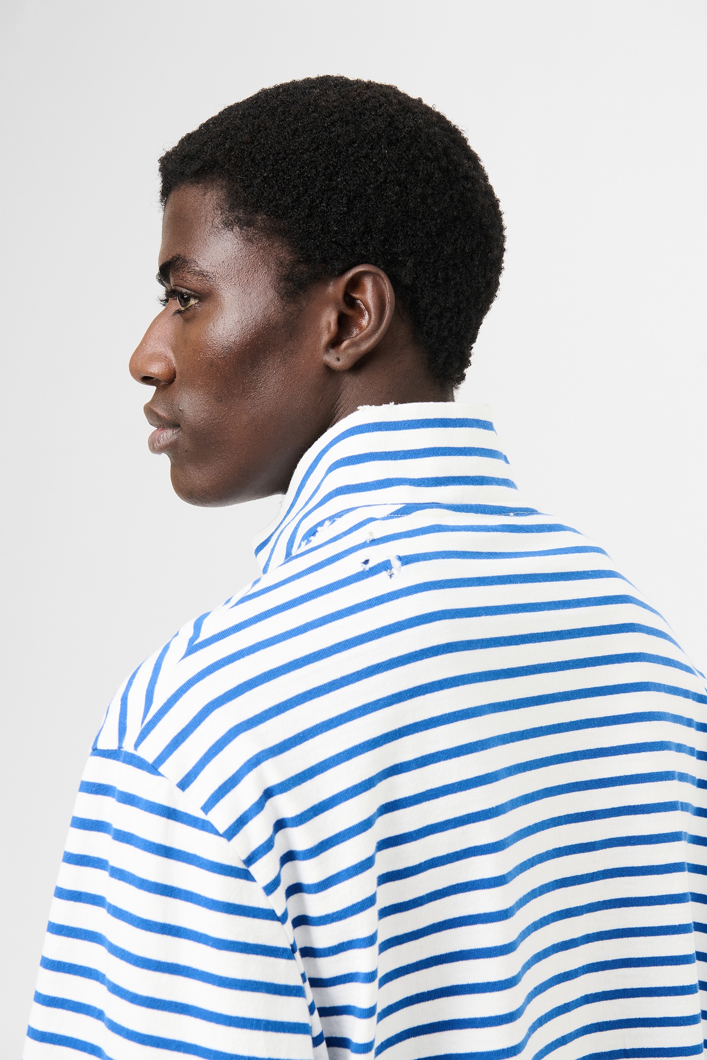 Shrunken Fullzip Polo Genova Stripe Rough Cotton - 5