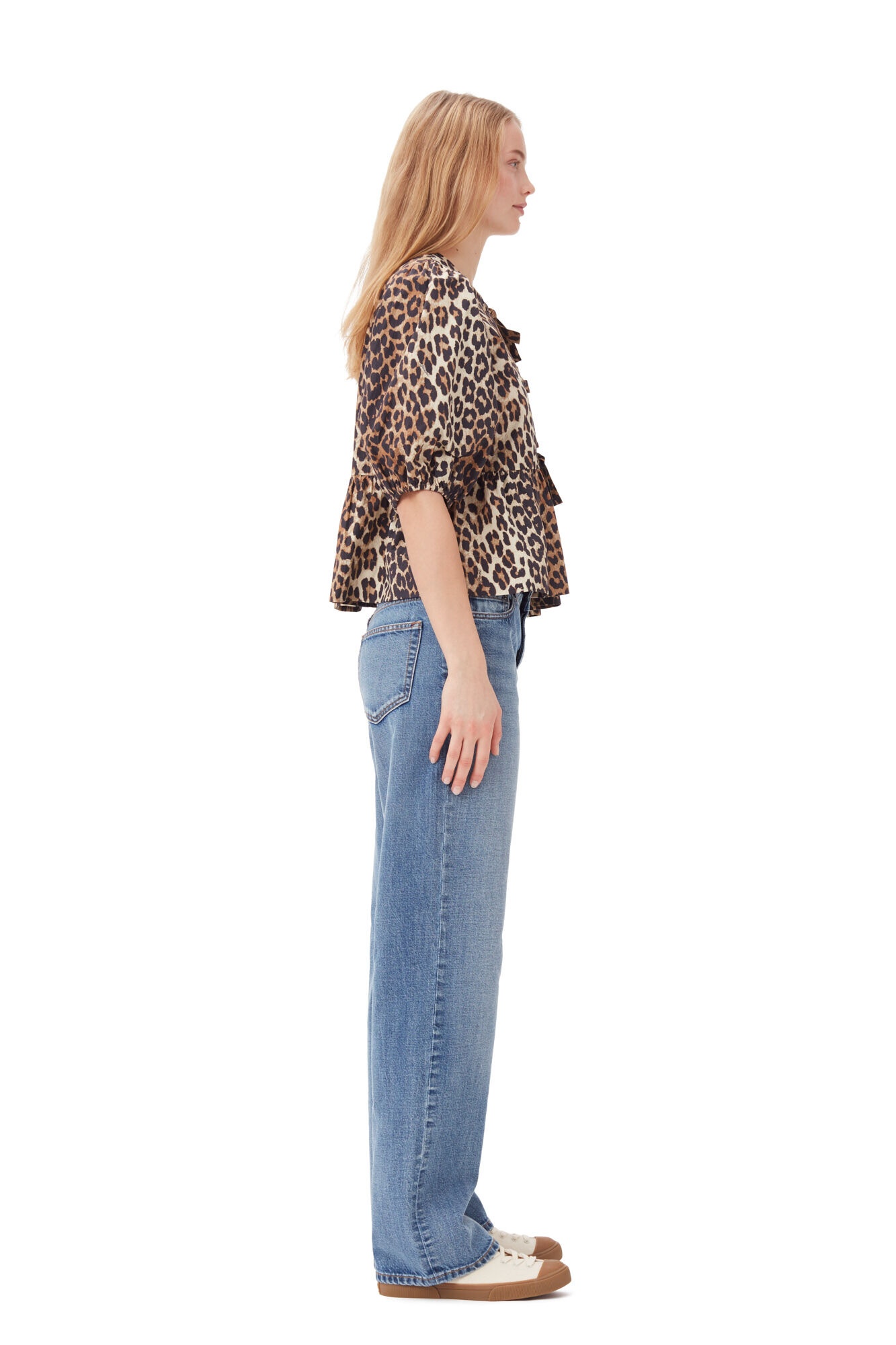 LEOPARD COTTON POPLIN PEPLUM TIE BLOUSE - 9