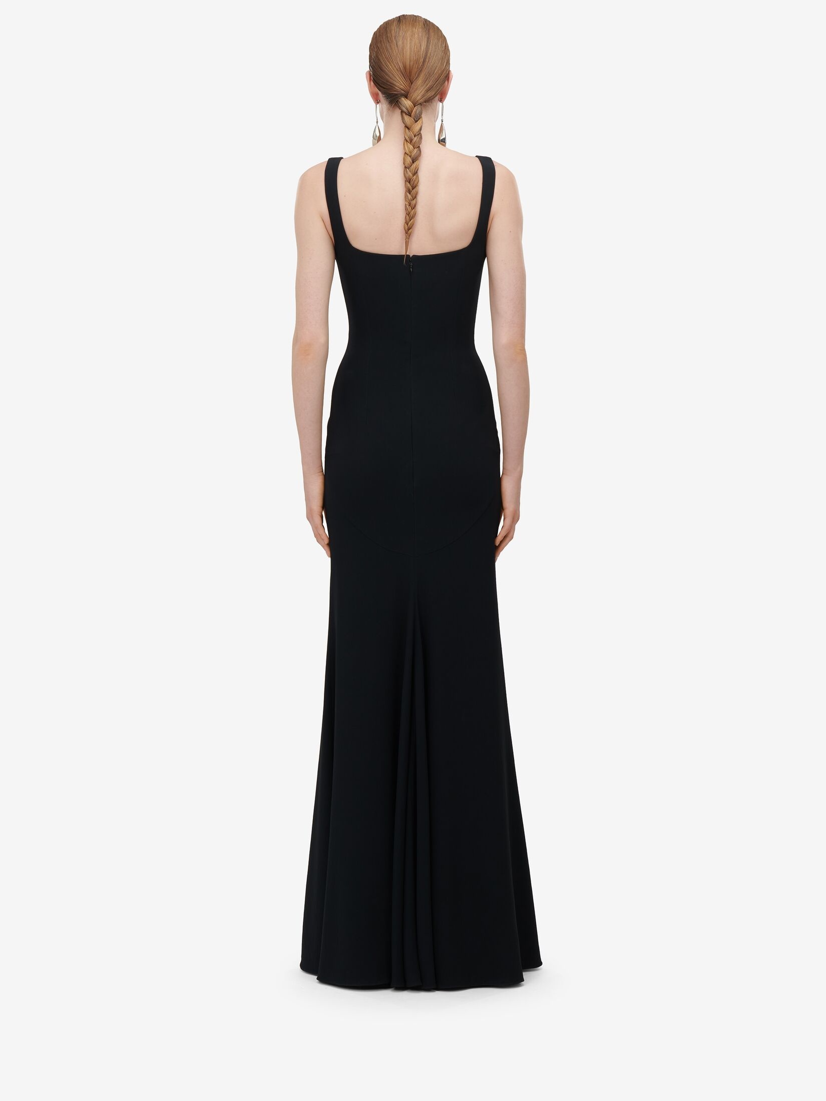 Women's Gold Rose Embroidery Evening Dress in Black - 4