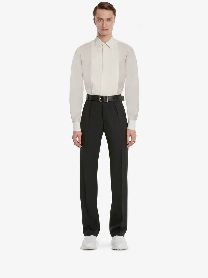 Men's Cotton Voile Pleated Bib Shirt in White - 2