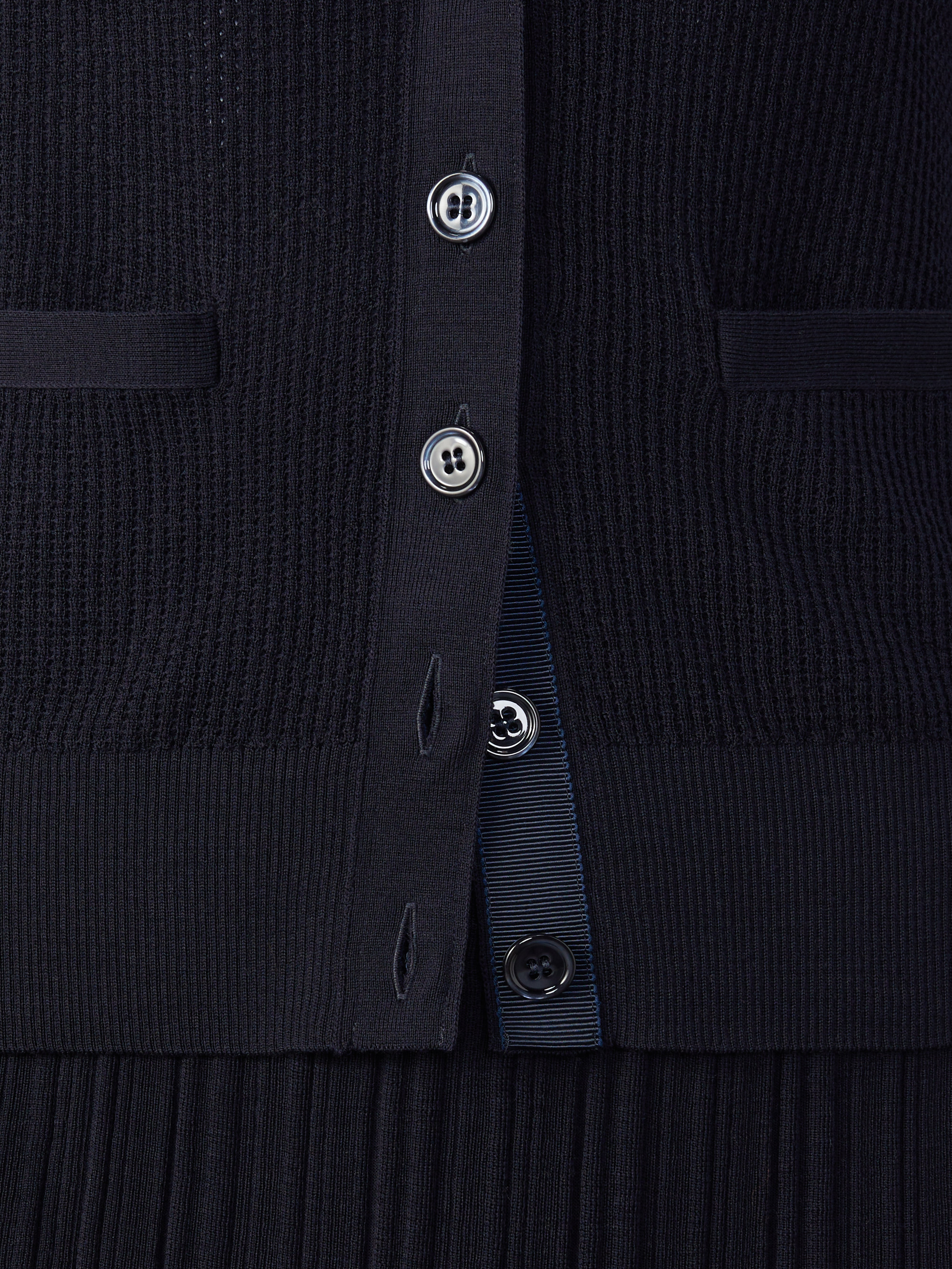 Wool Crepe 4-Bar Relaxed Fit Cardigan - 6
