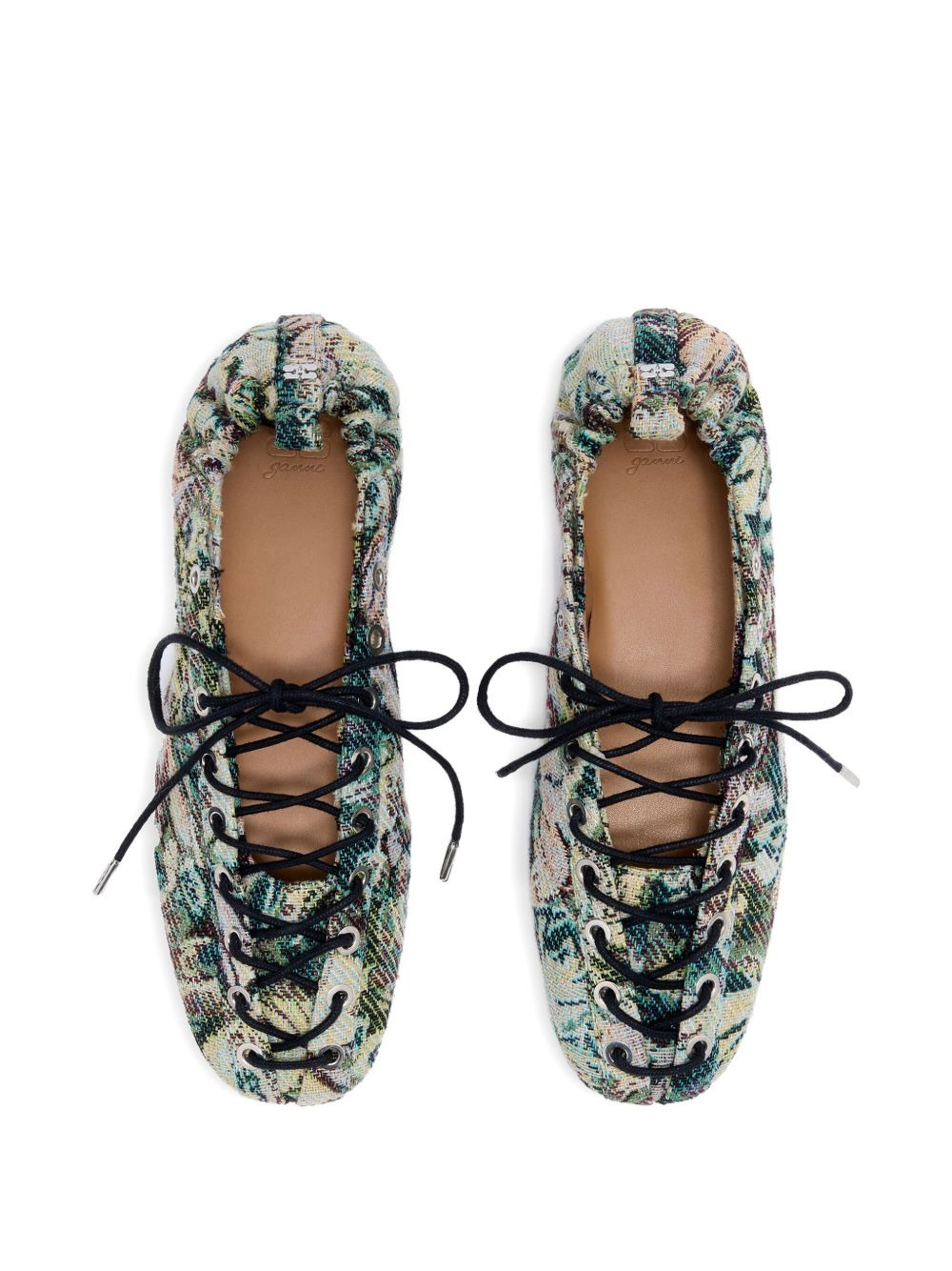 tapestry-effect eyelet-detail lace-up ballerina - 3