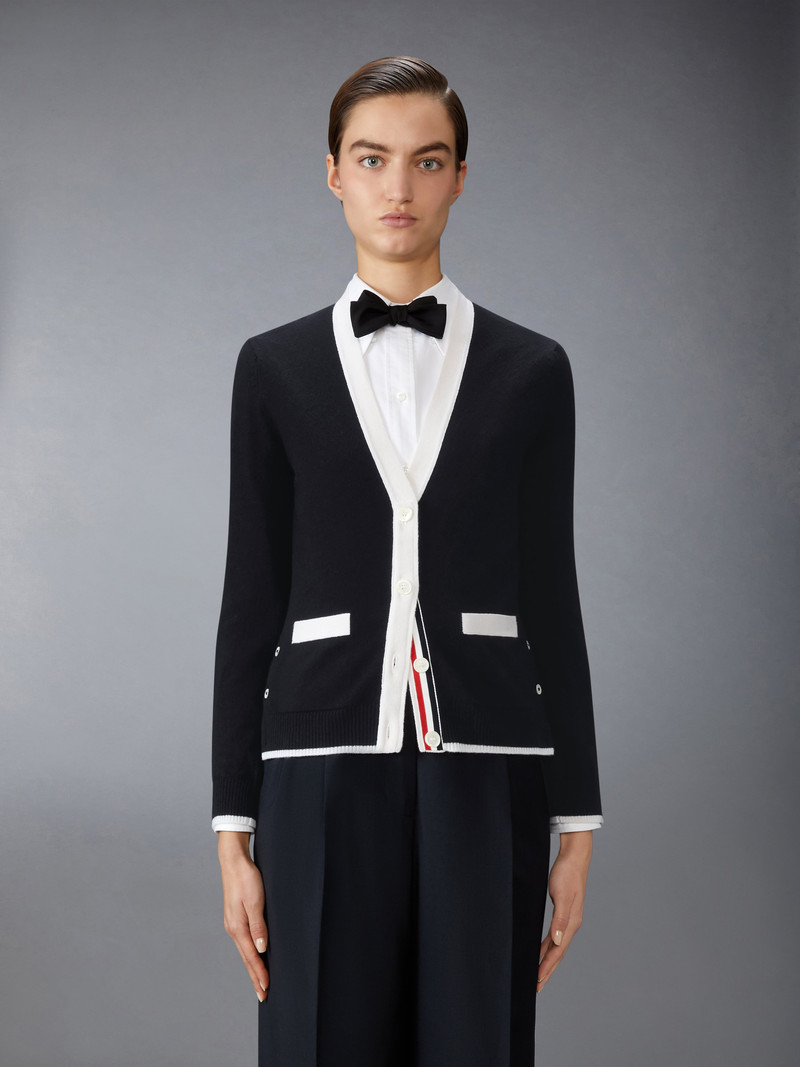 Thom Browne JERSEY STITCH CASHMERE V NECK CARDIGAN outlook