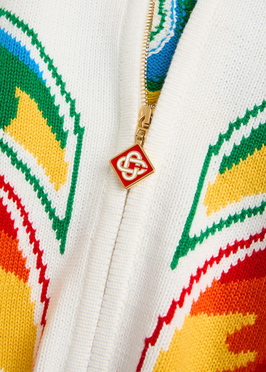 Casablanca Flame Laurel Embroidered Cotton-knit Cardigan - 5