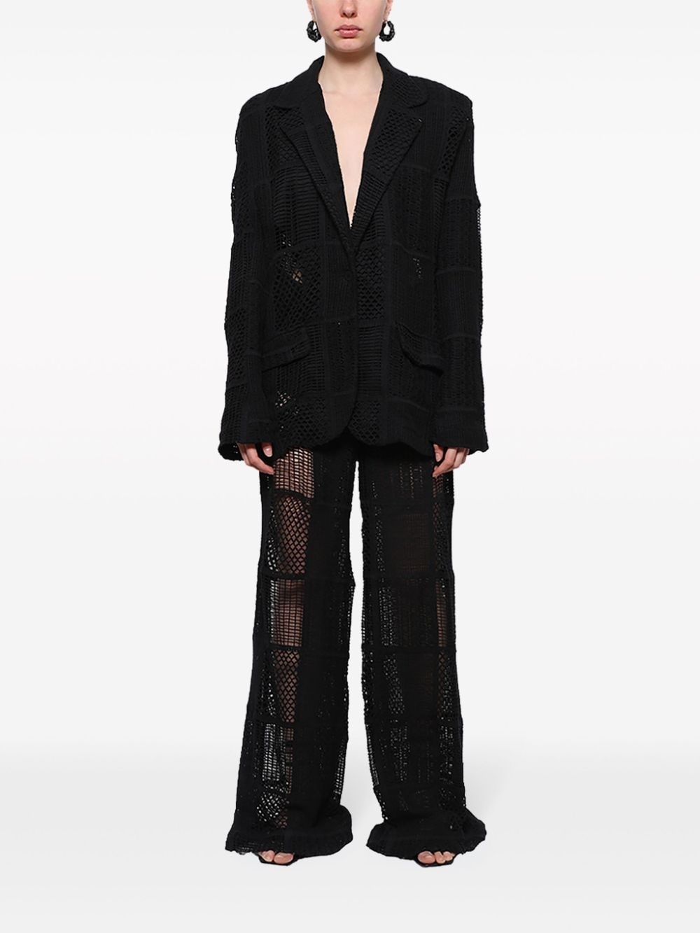 crochet-knit wide-leg trousers - 2