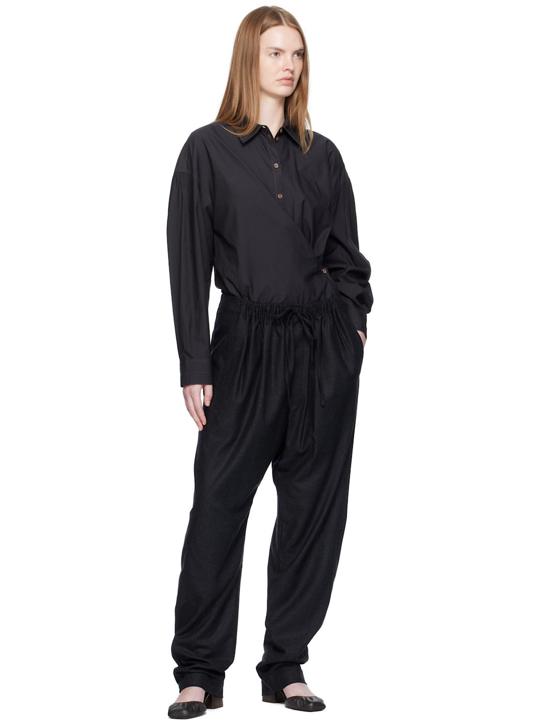 Black Straight Collar Twisted Shirt - 5