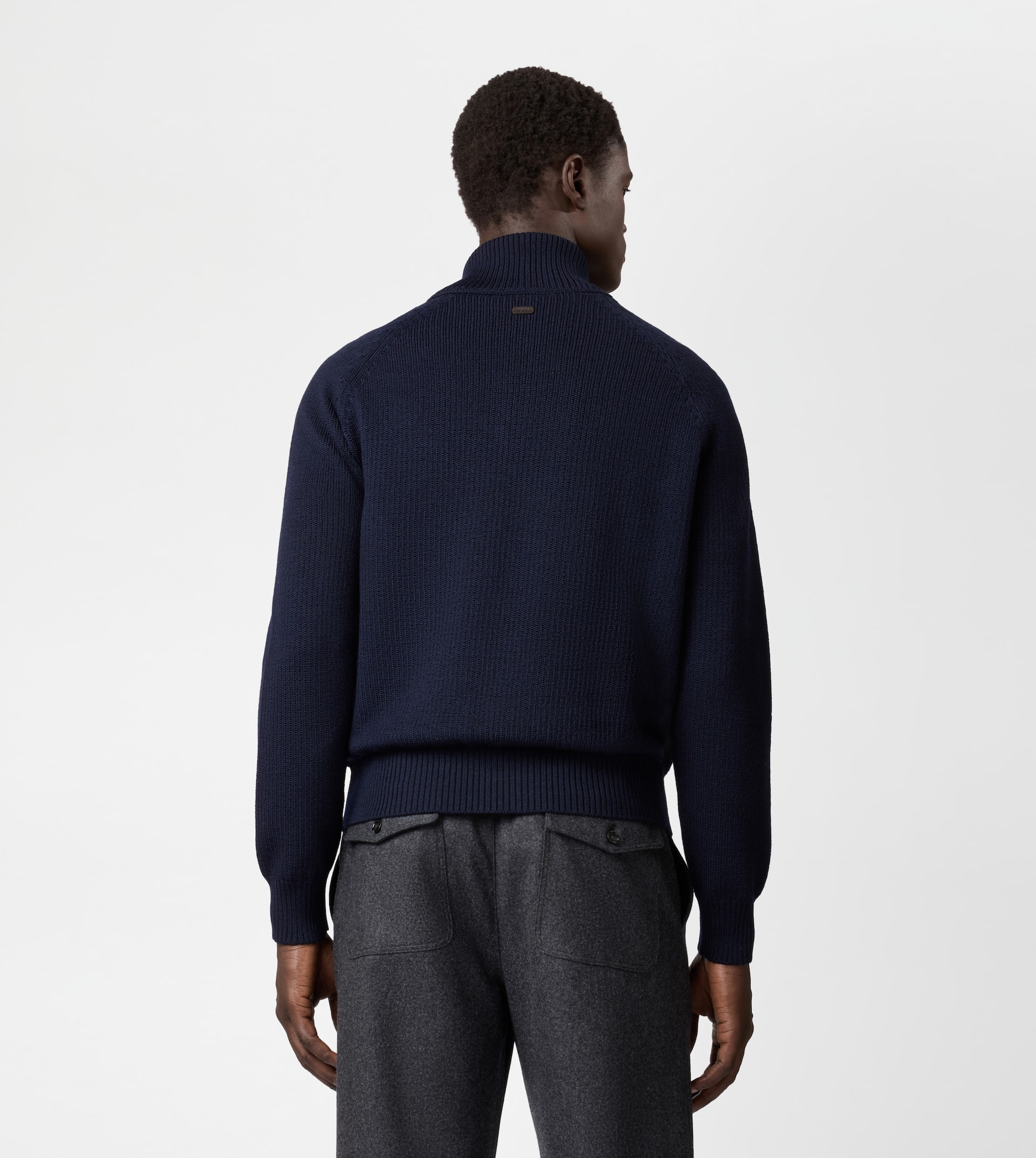 HALF ZIP PULLOVER IN MERINO WOOL - BLUE - 3