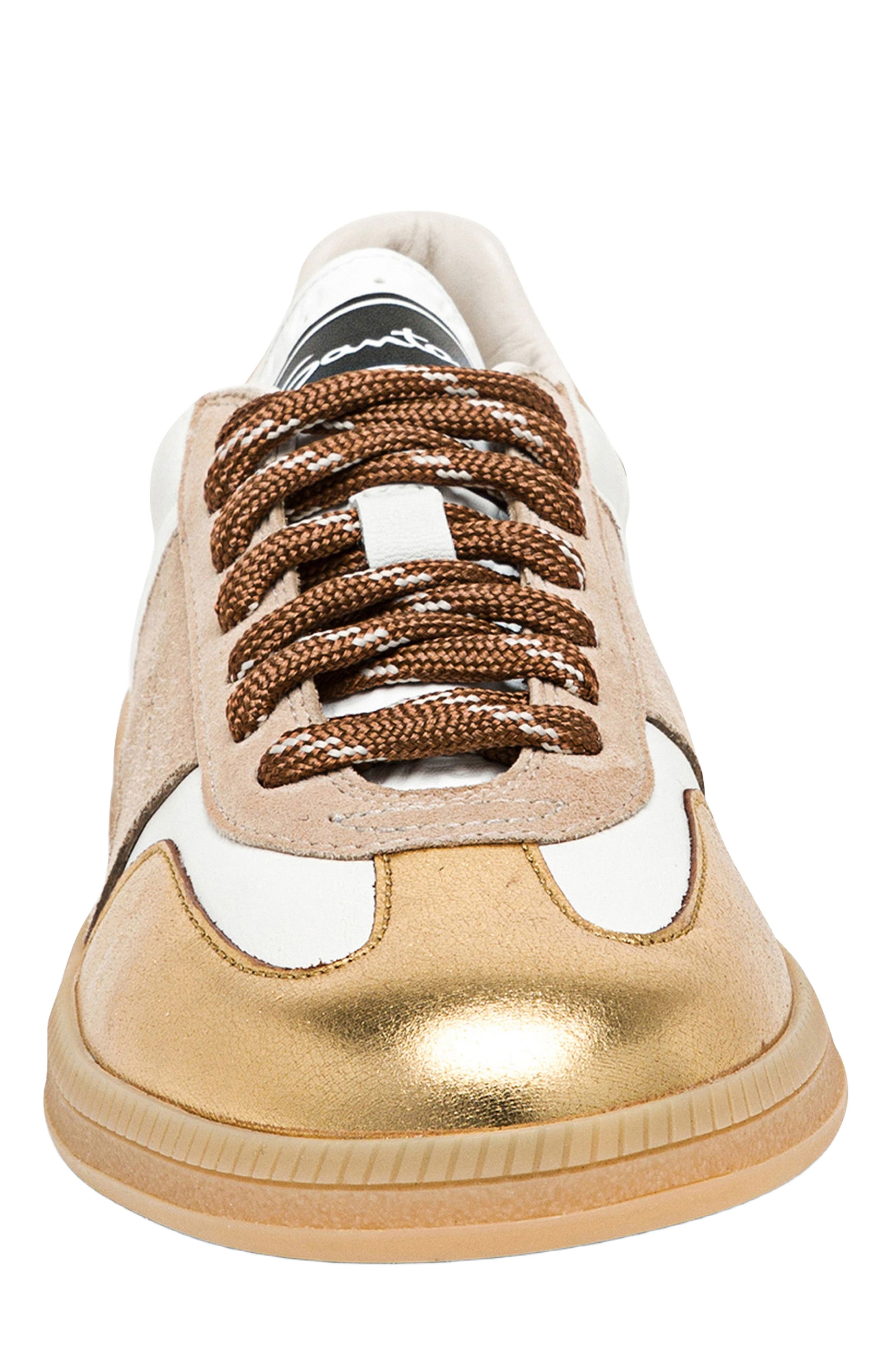 Santoni Women's leather and suede DBS Oly sneaker in White/beige/silver at Nordstrom - 2