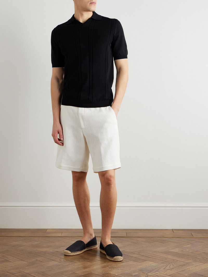 Brunello Cucinelli Straight-Leg Herringbone Cotton and Linen-Blend Bermuda Shorts White outlook