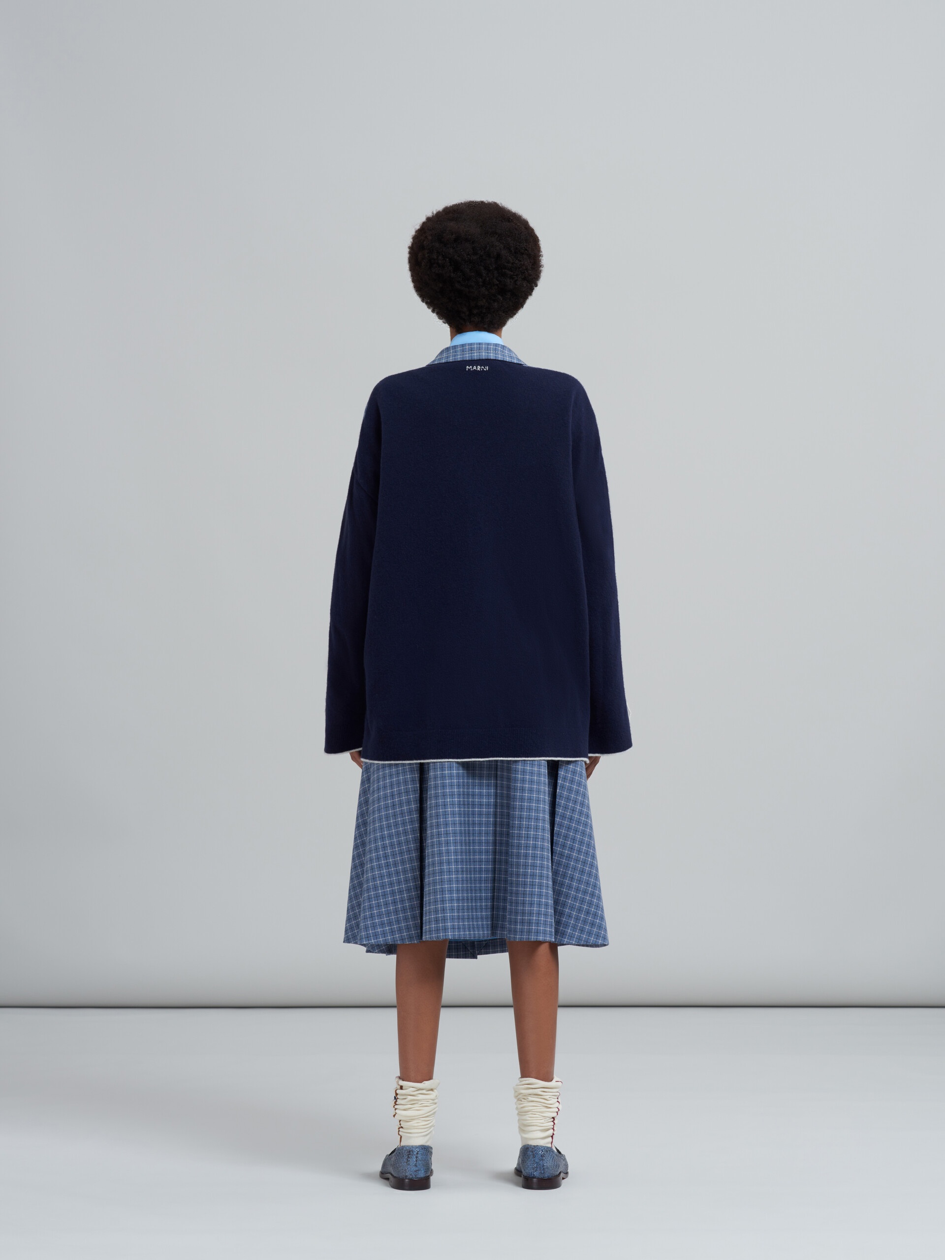 CHECK WOOL TWILL BLAZER JACKET WITH KNIT INSERTS - 3
