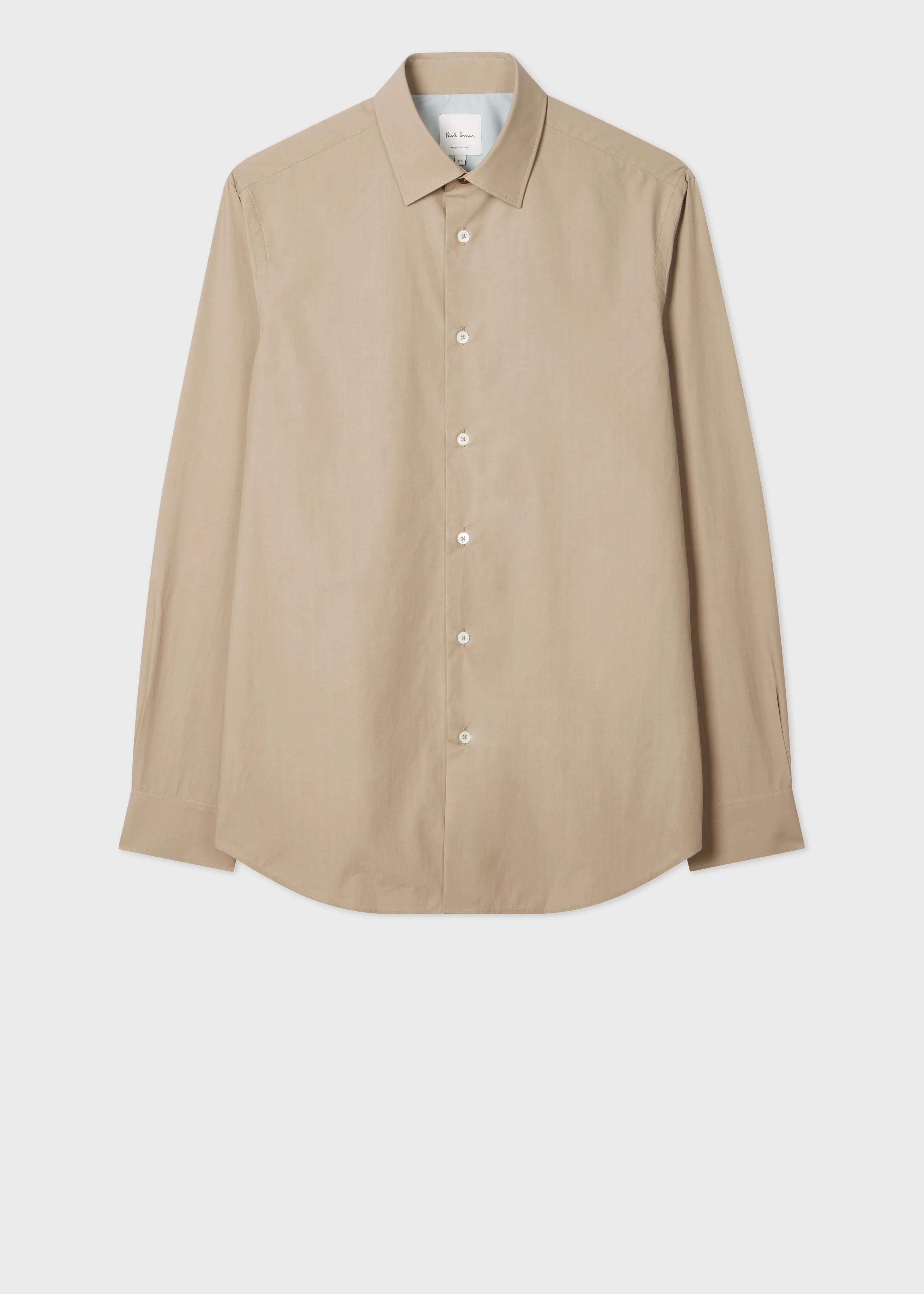 Tailored-Fit Beige Poplin Shirt - 1