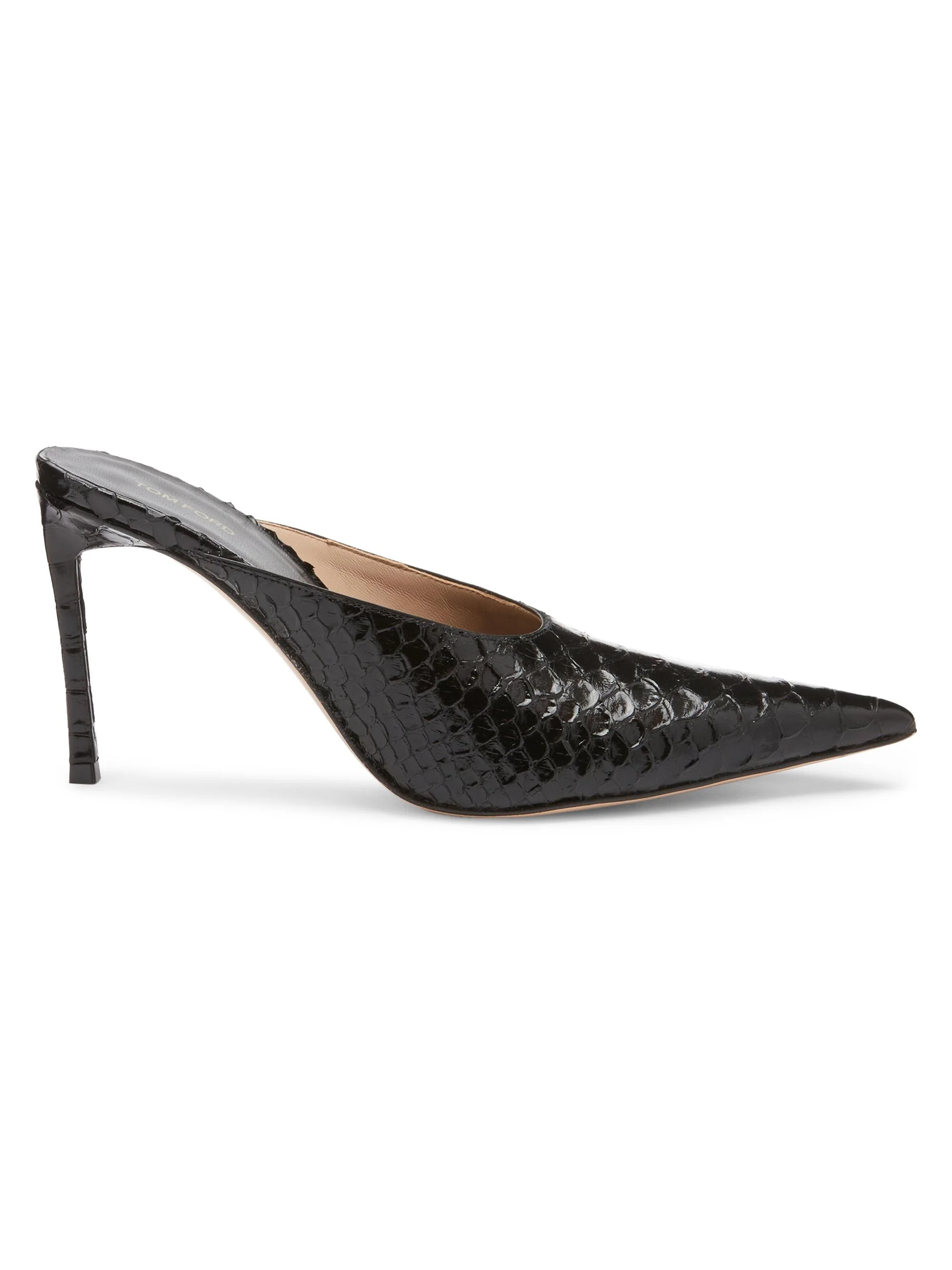 Women's 85MM Python-Embossed Leather Mules - Black - 1