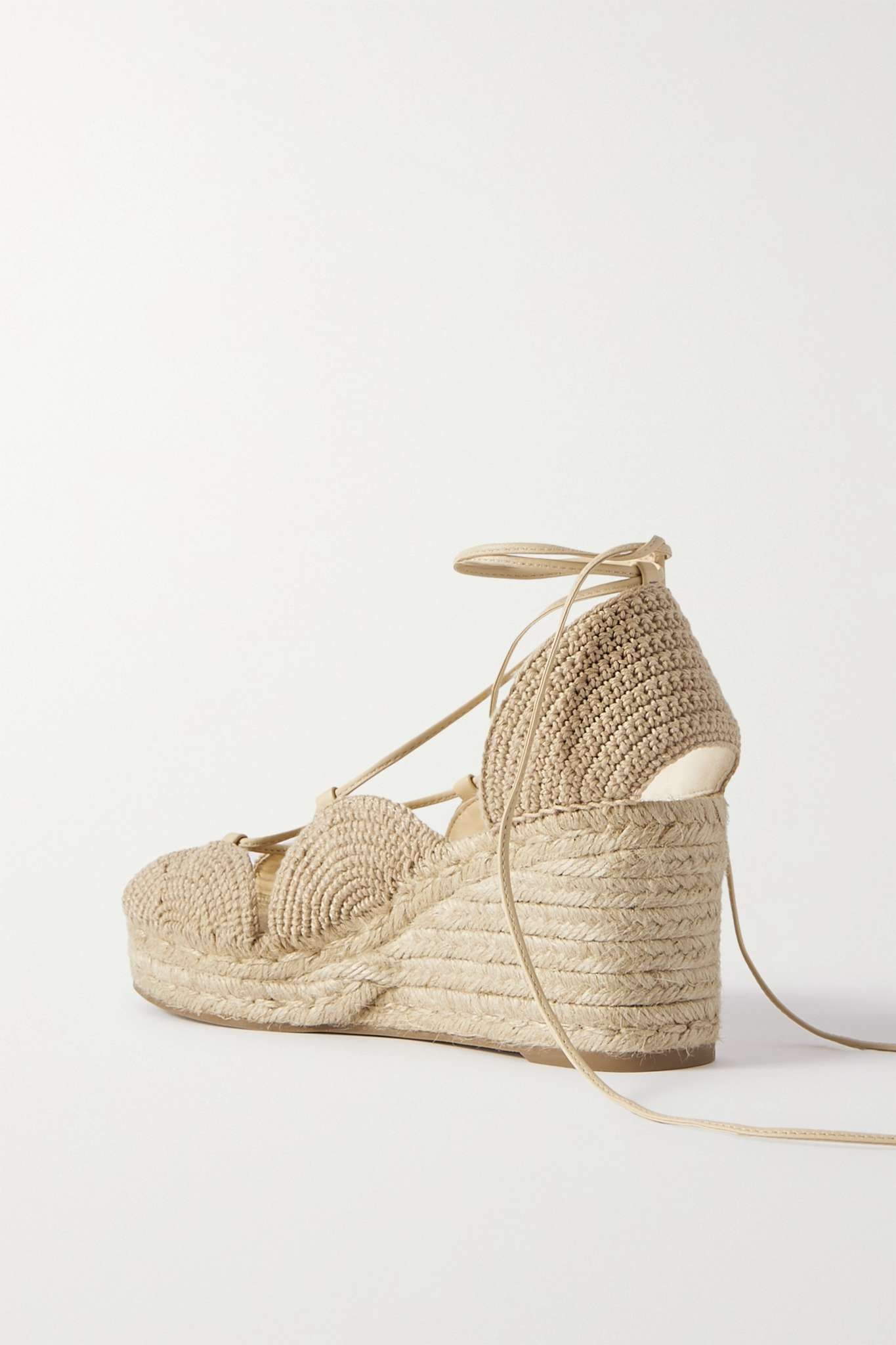 + Paula's Ibiza Solar leather-trimmed jute wedge espadrilles - 3