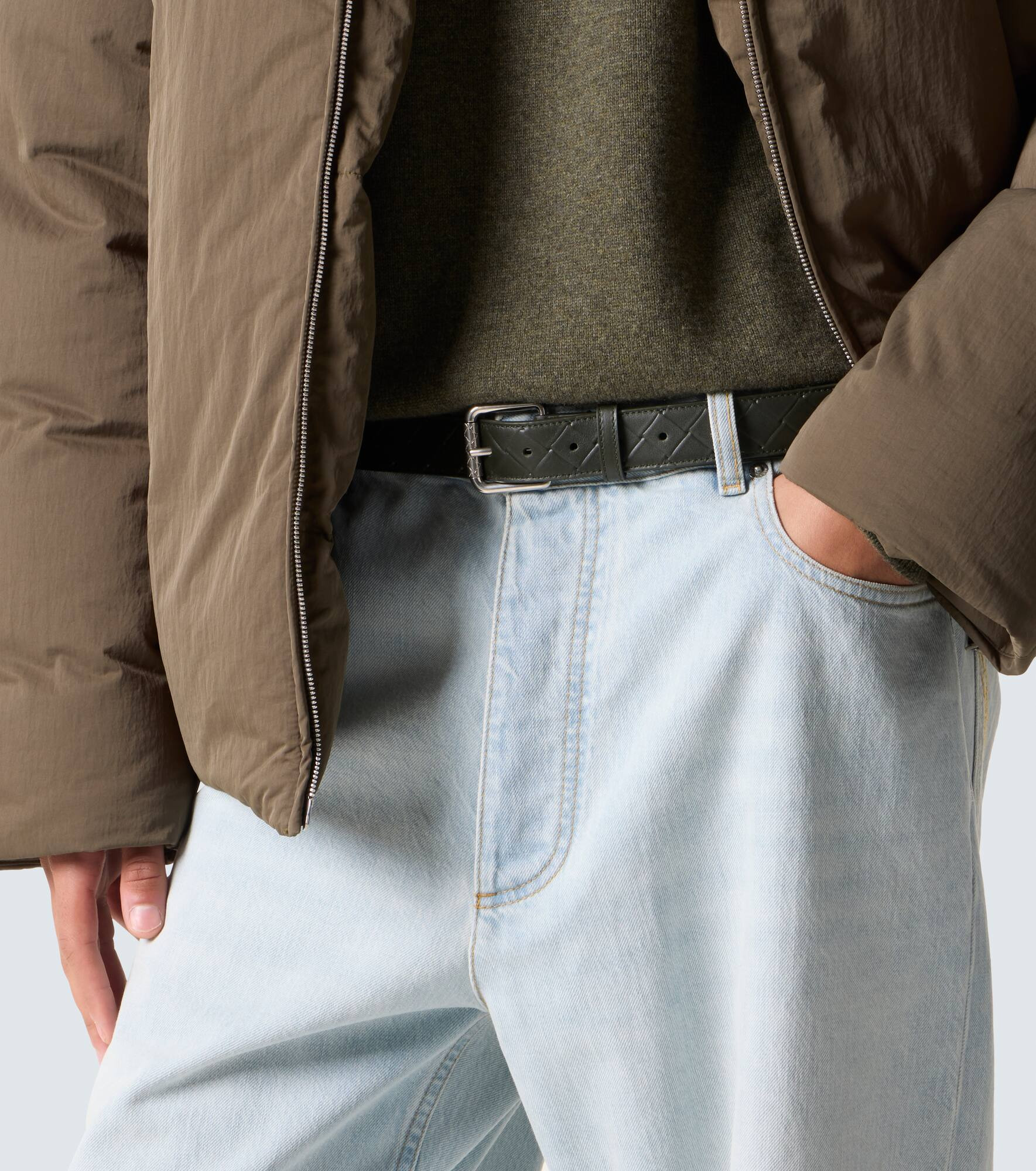 Intrecciato embossed leather belt - 3