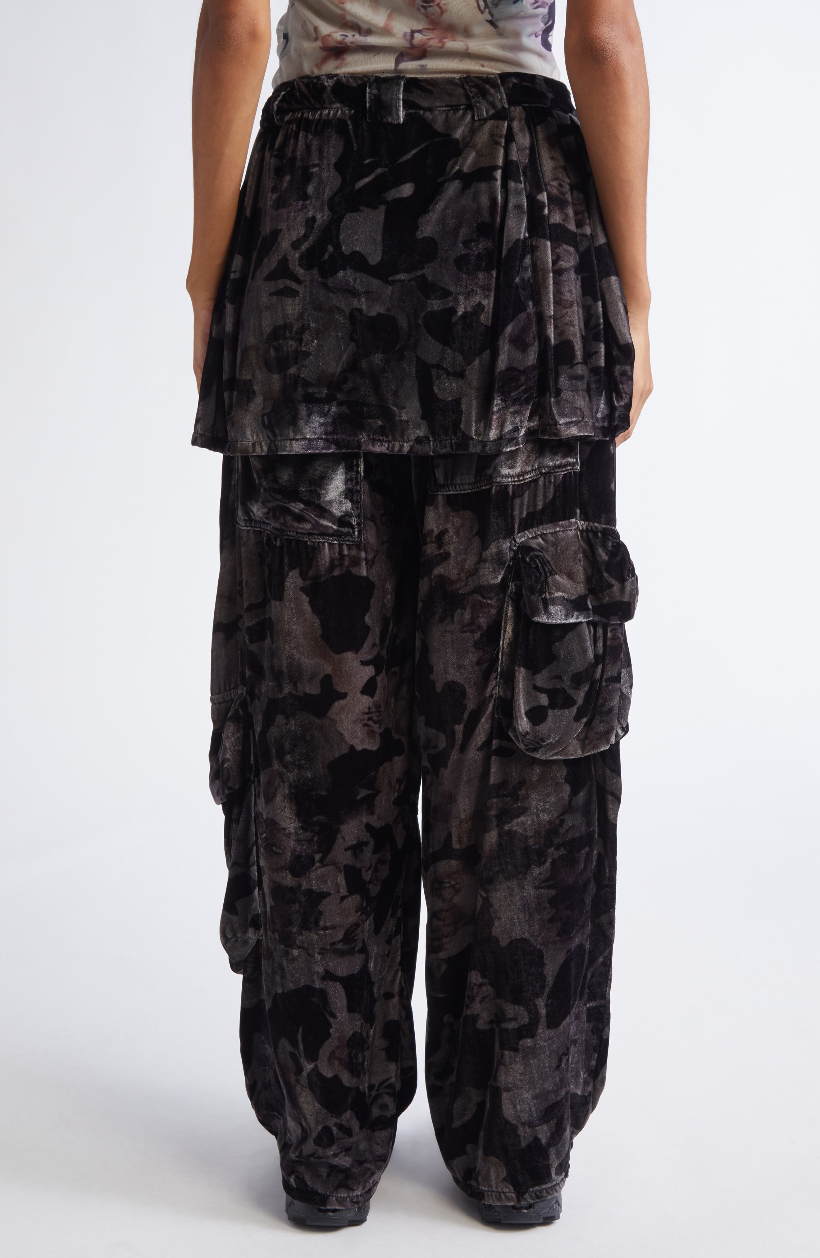 Collina Strada Lawn Plaid Skirt Overlay Cargo Pants in Black Watercolor Roses at Nordstrom - 3