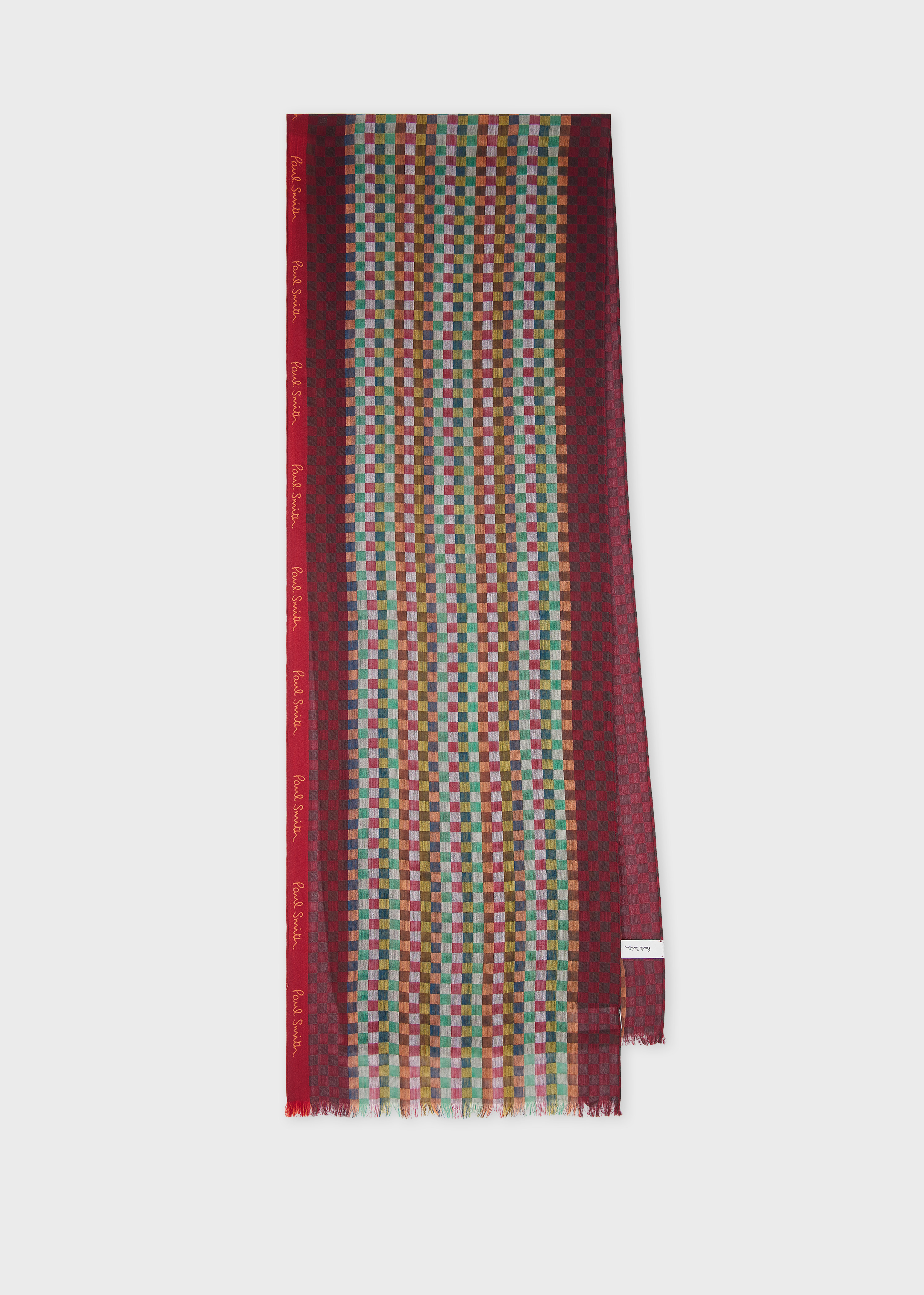 Maroon Check Merino Wool-Silk Blend Scarf - 1
