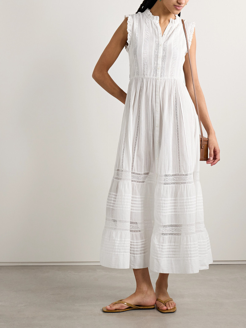 DÔEN Helaine Crocheted And Pintucked Cotton-voile Midi Dress outlook